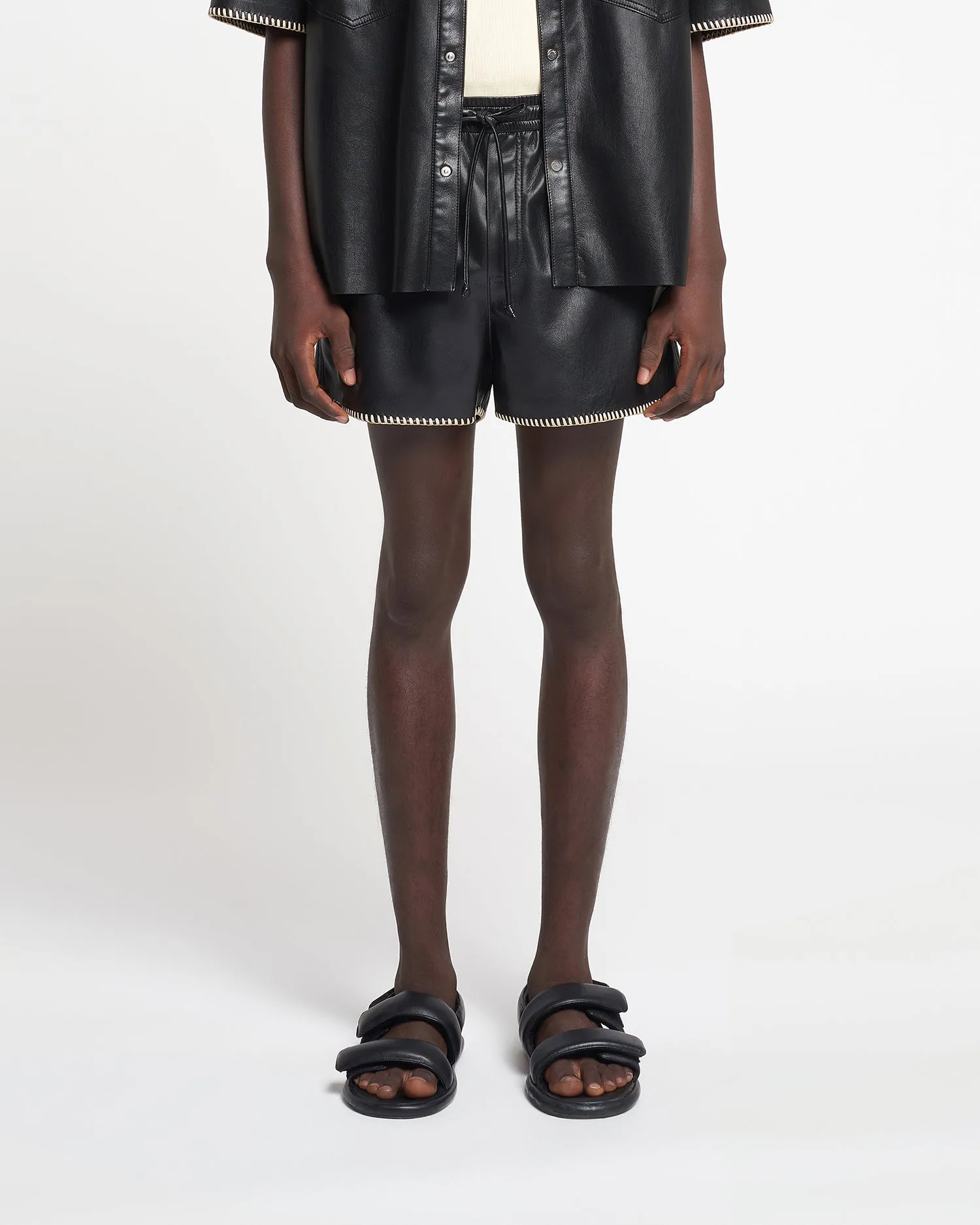 Amil - Raffia-Trimmed Okobor™ Alt-Leather Shorts - Black