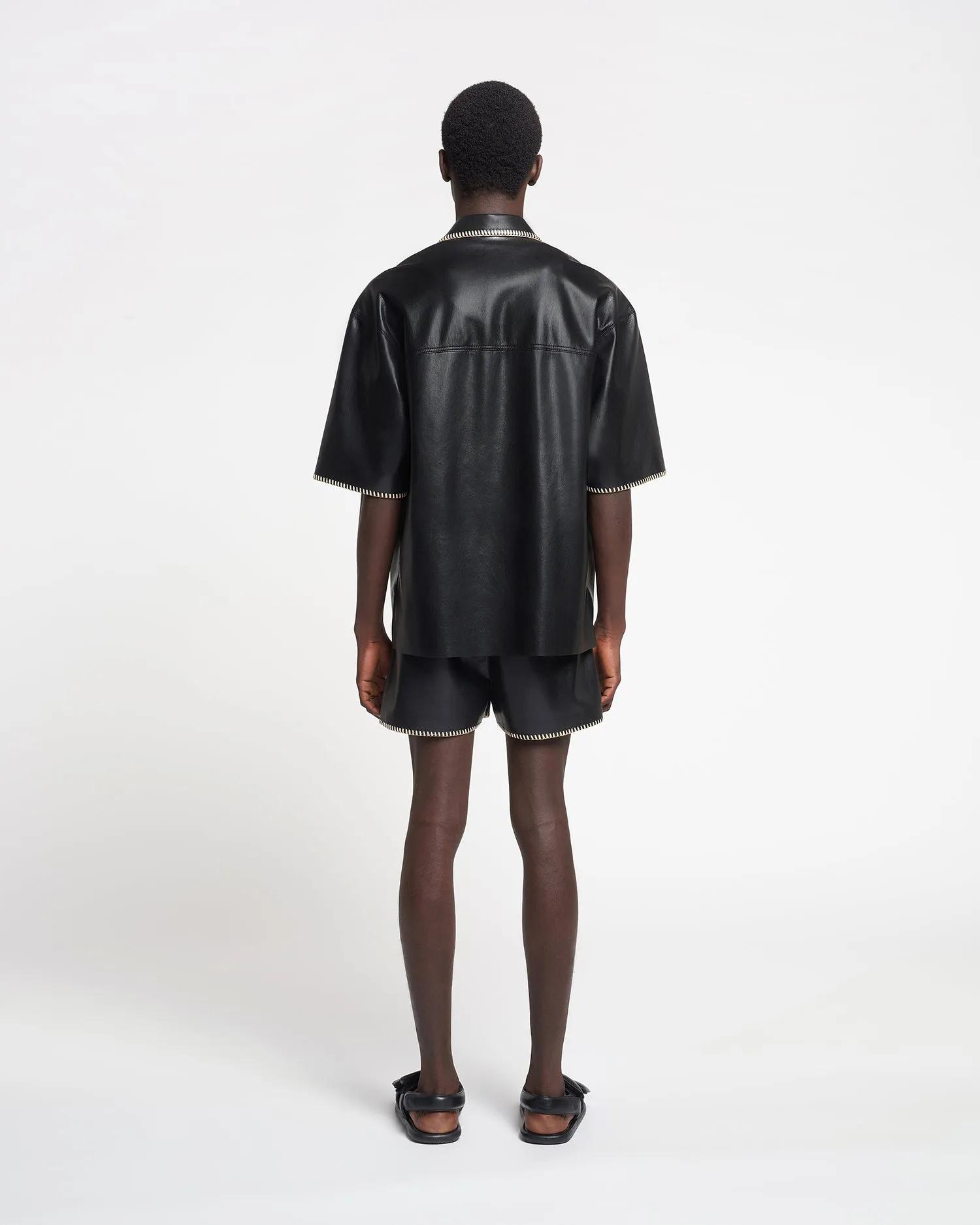 Amil - Raffia-Trimmed Okobor™ Alt-Leather Shorts - Black