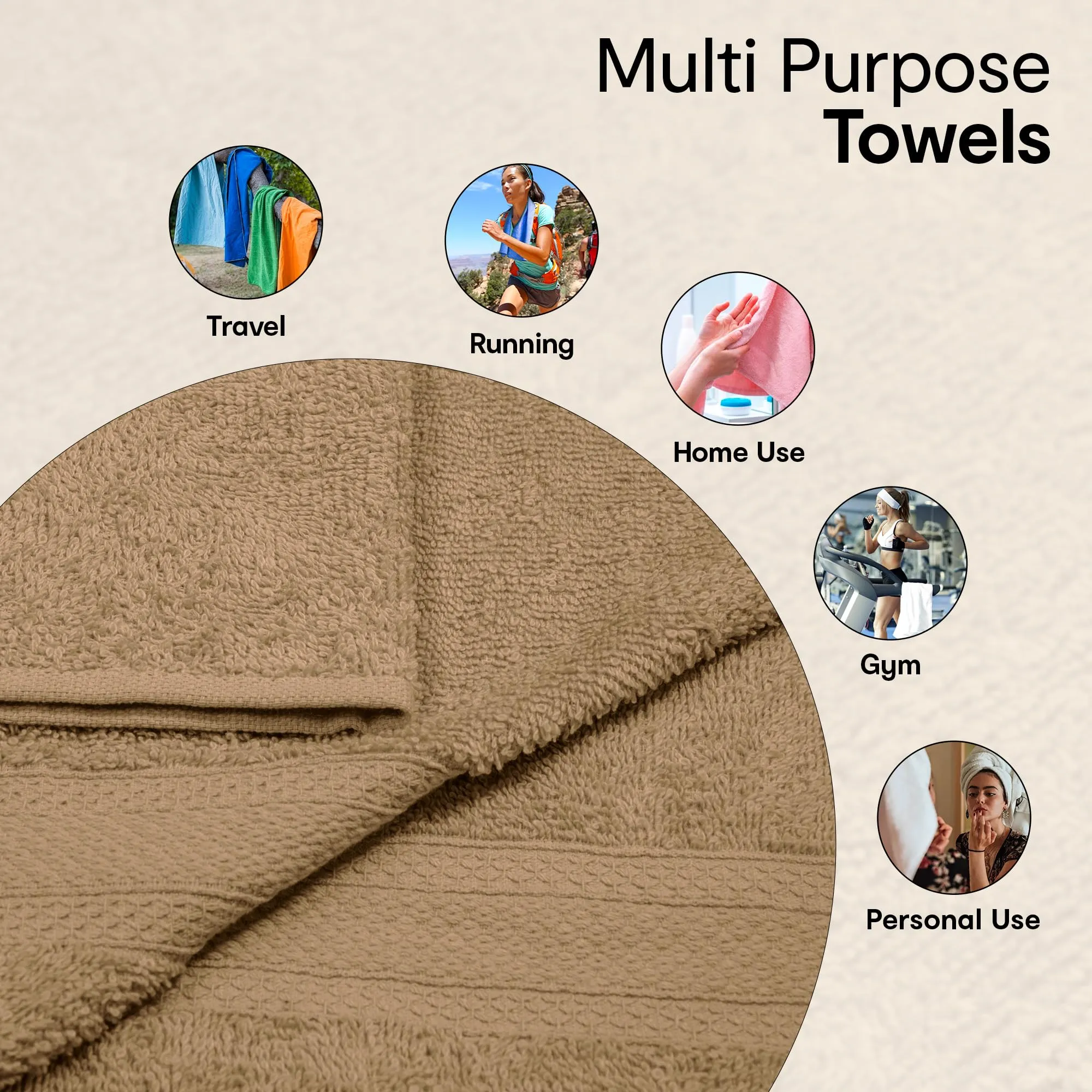 Anko Australia 100% Cotton 350 GSM Madison Face Towel | Set of 8 | Super-Soft, Absorbent, Quick-Drying | Light Brown Towel for Men, Women & Kids | 30x30 cm |Travel, Gym, Spa Towel