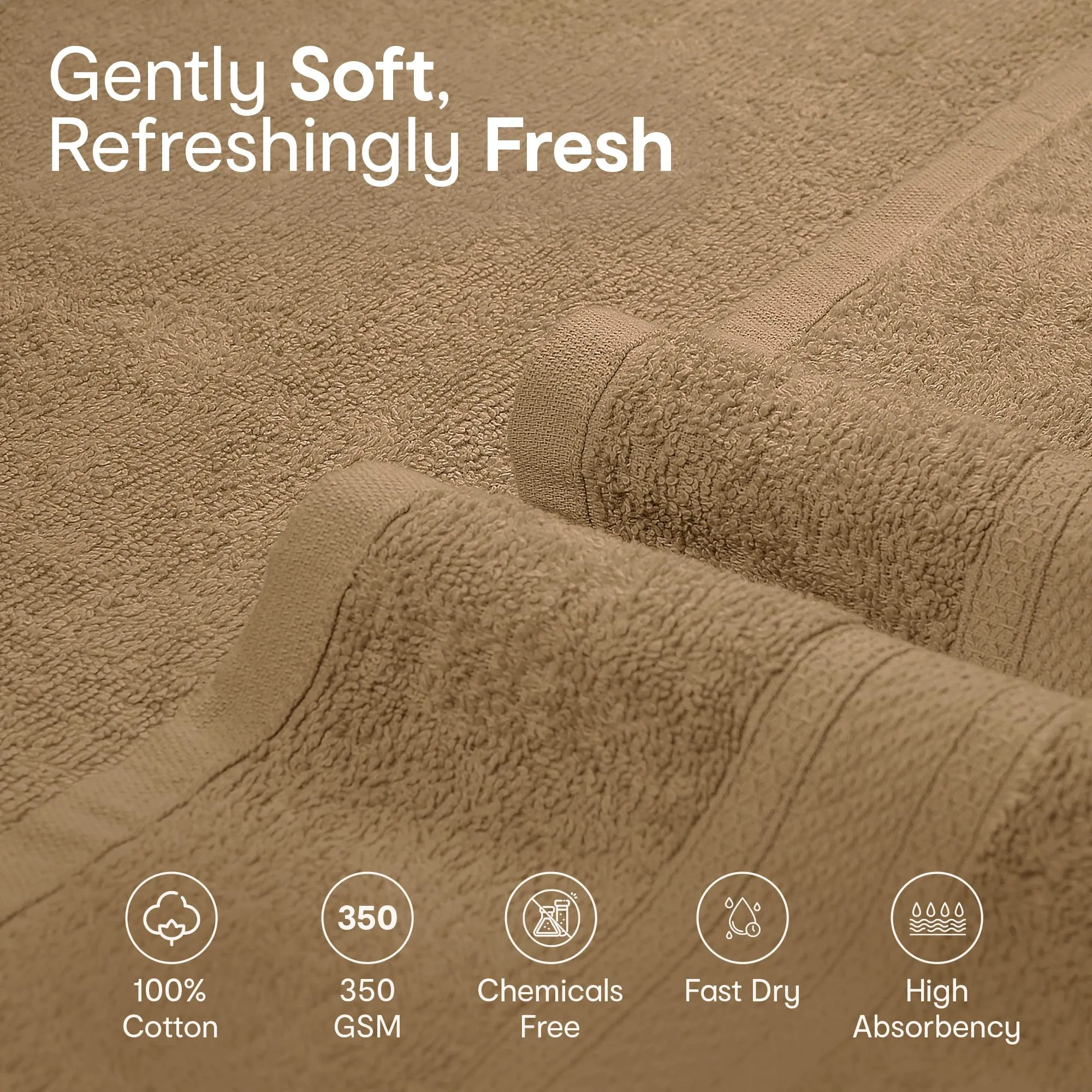 Anko Australia 100% Cotton 350 GSM Madison Face Towel | Set of 8 | Super-Soft, Absorbent, Quick-Drying | Light Brown Towel for Men, Women & Kids | 30x30 cm |Travel, Gym, Spa Towel
