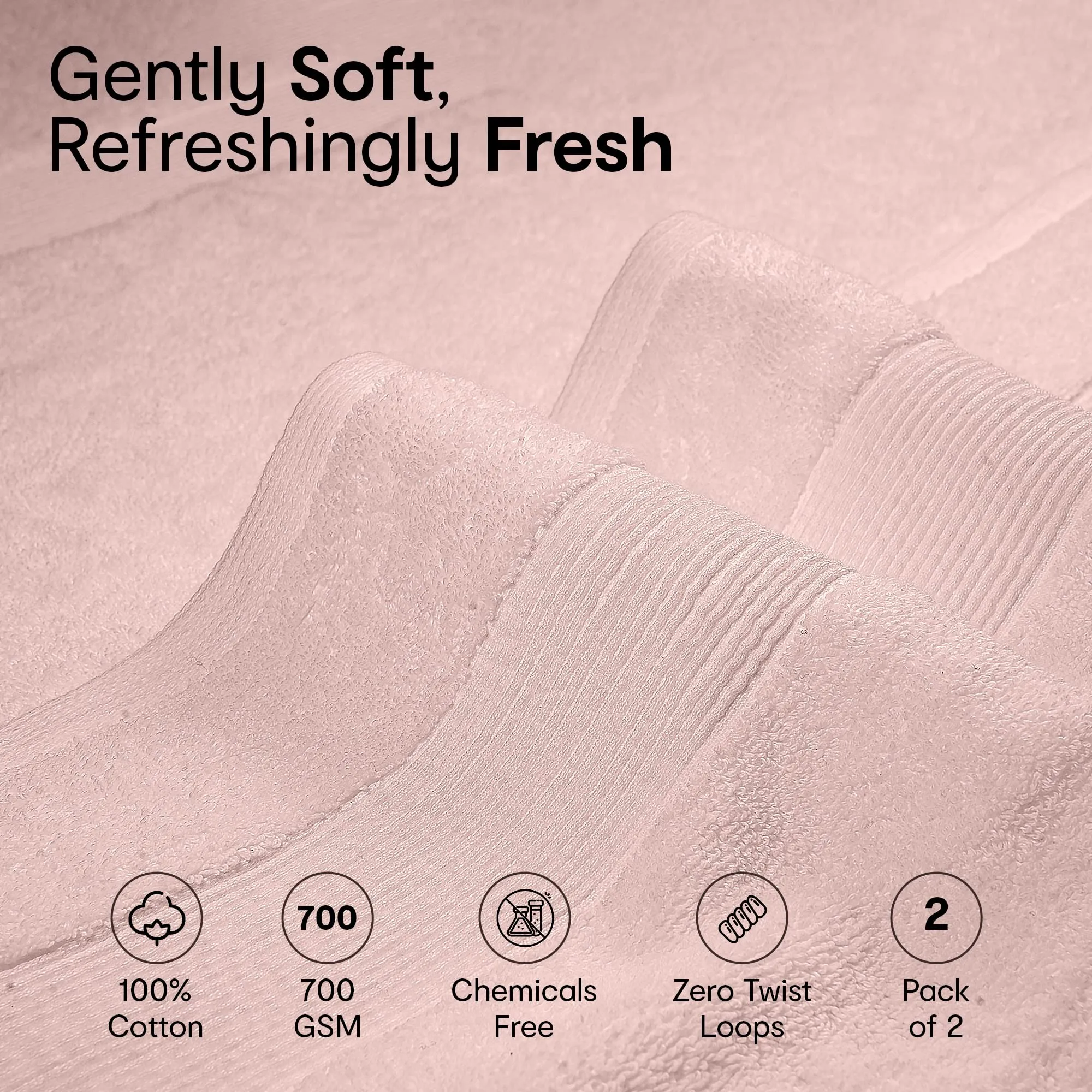 Anko Australia 100% Cotton 700 GSM Plush Hand Towel | Set of 2 | Super-Soft, Absorbent, Quick-Drying | Pink Towel for Men, Women & Kids | 60x40 cm |Travel, Gym, Spa Towel