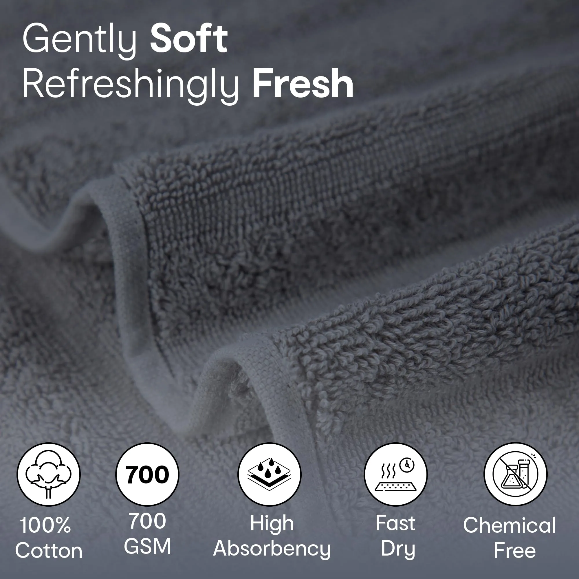 Anko Australia 100% Cotton 700 GSM Ribbed Face Towel | Set of 4 | Super-Soft, Absorbent, Quick-Drying | Dark Grey Towel for Men, Women & Kids | 33x33 cm |Travel, Gym, Spa Towel