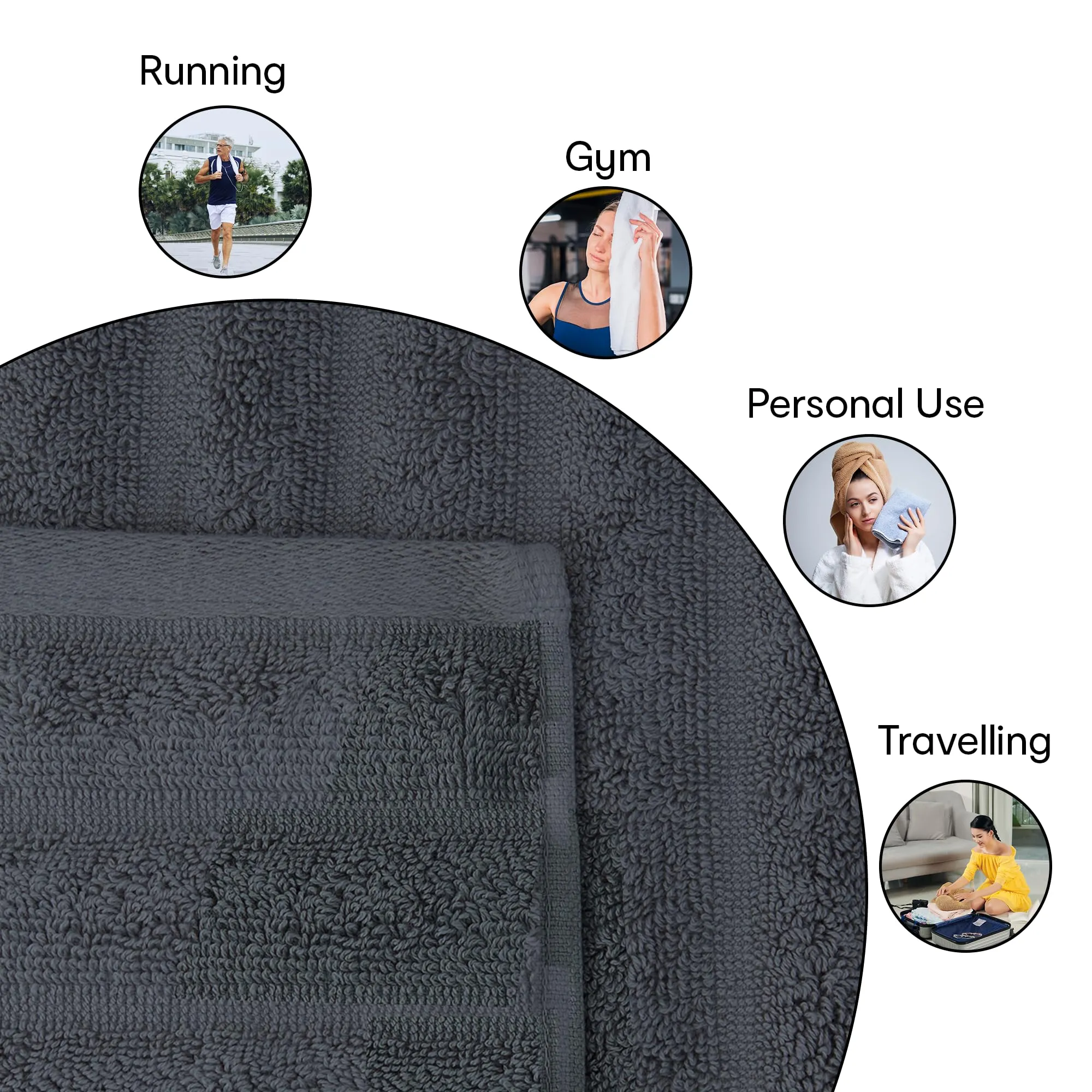 Anko Australia 100% Cotton 700 GSM Ribbed Face Towel | Set of 4 | Super-Soft, Absorbent, Quick-Drying | Dark Grey Towel for Men, Women & Kids | 33x33 cm |Travel, Gym, Spa Towel