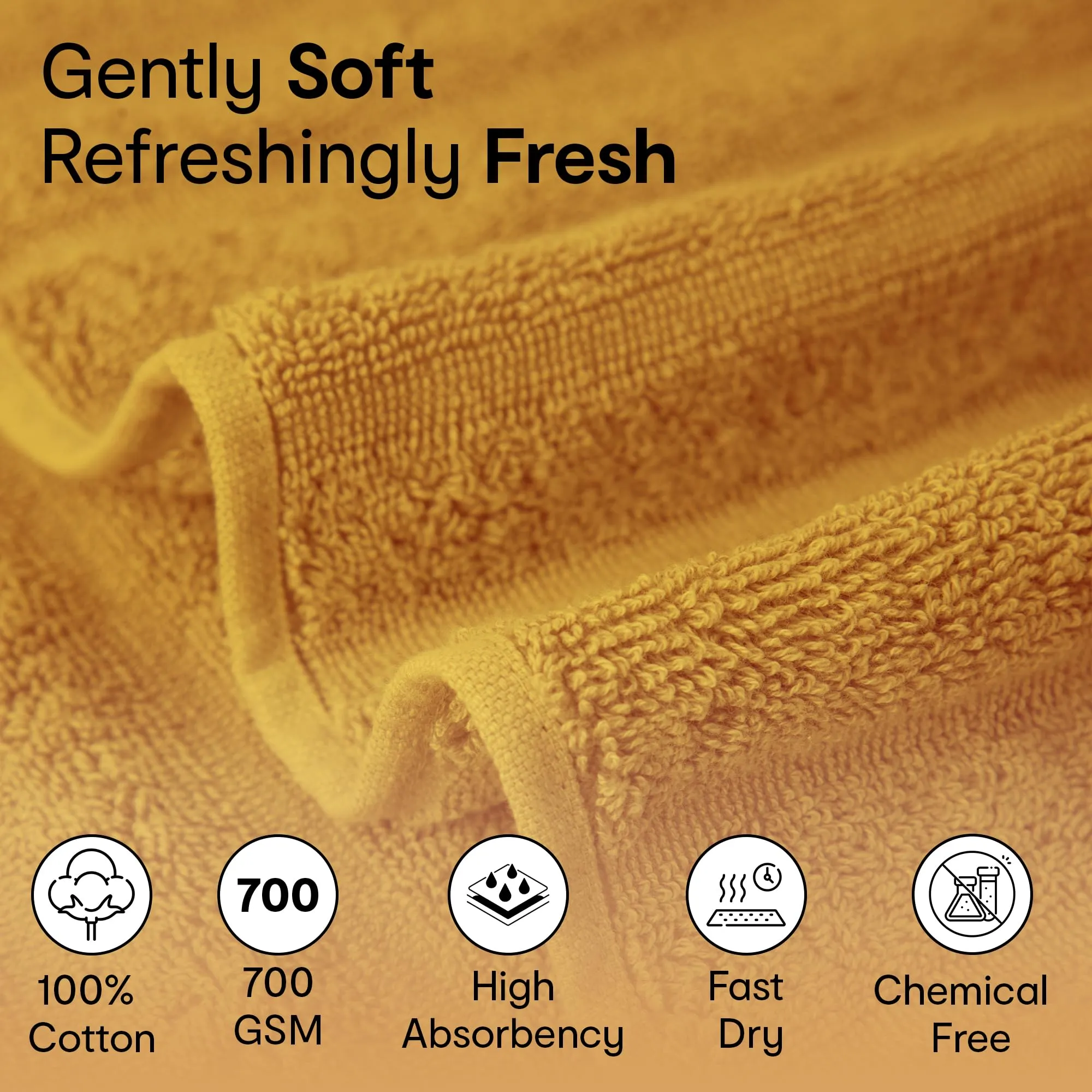 Anko Australia 100% Cotton 700 GSM Ribbed Hand Towel | Set of 2 | Super-Soft, Absorbent, Quick-Drying | Mustard Towel for Men, Women & Kids | 60x40 cm |Travel, Gym, Spa Towel