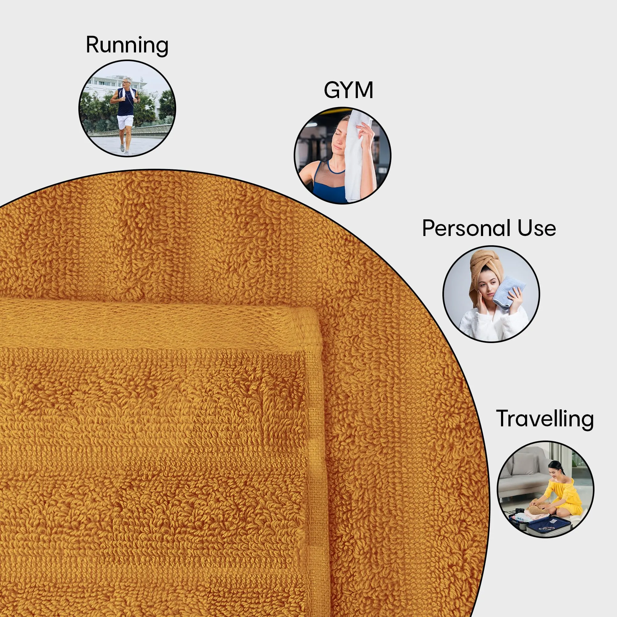 Anko Australia 100% Cotton 700 GSM Ribbed Hand Towel | Set of 2 | Super-Soft, Absorbent, Quick-Drying | Mustard Towel for Men, Women & Kids | 60x40 cm |Travel, Gym, Spa Towel