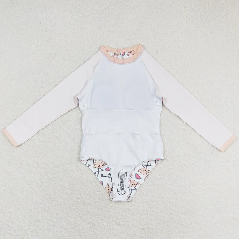 Baby Girls Swimsuits Flamingo Long Sleeve Pink Swimsuits S0245