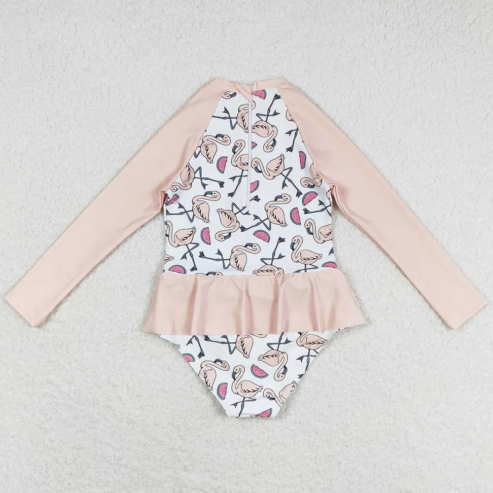 Baby Girls Swimsuits Flamingo Long Sleeve Pink Swimsuits S0245