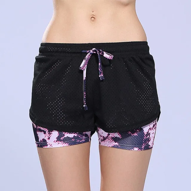 BINAND Women Quick Drying Yoga Double Layer Sport Short Outdoor Sports Fitness Gym Yoga Adjustable Waistband Running Shorts