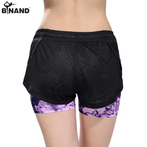 BINAND Women Quick Drying Yoga Double Layer Sport Short Outdoor Sports Fitness Gym Yoga Adjustable Waistband Running Shorts