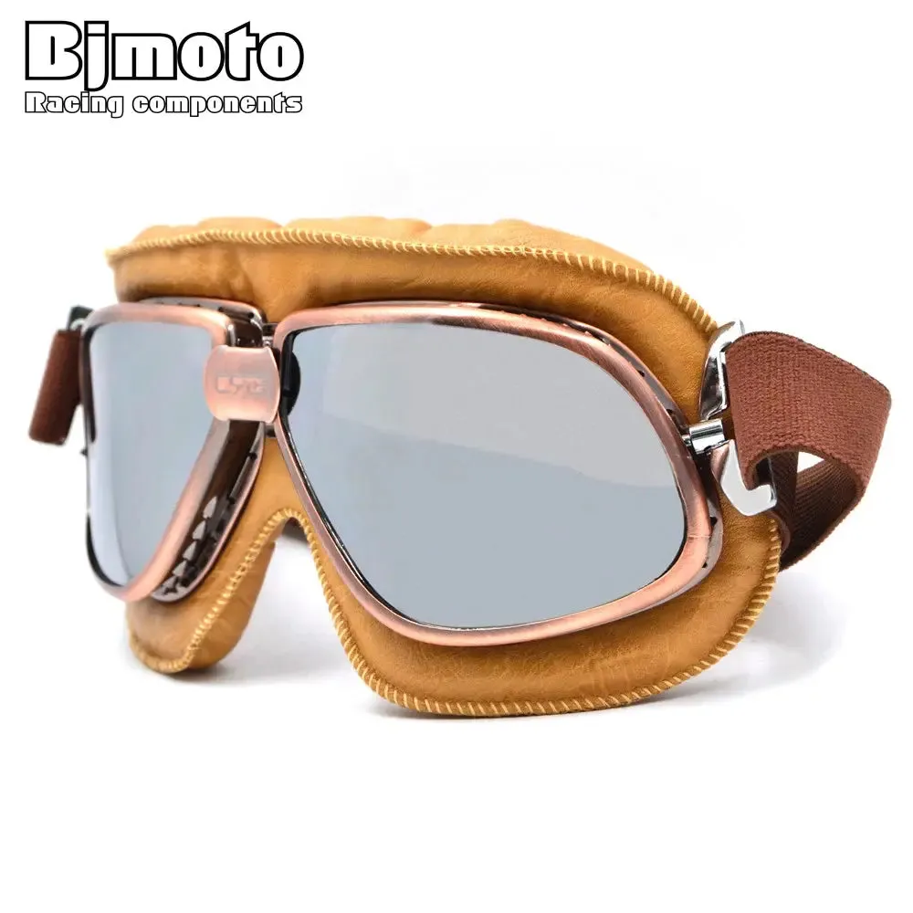 BJMOTO Adult Motorcycle Goggles Motocross Helmet Goggles ATV Cruiser Off Road Eyewear Leather Googles
