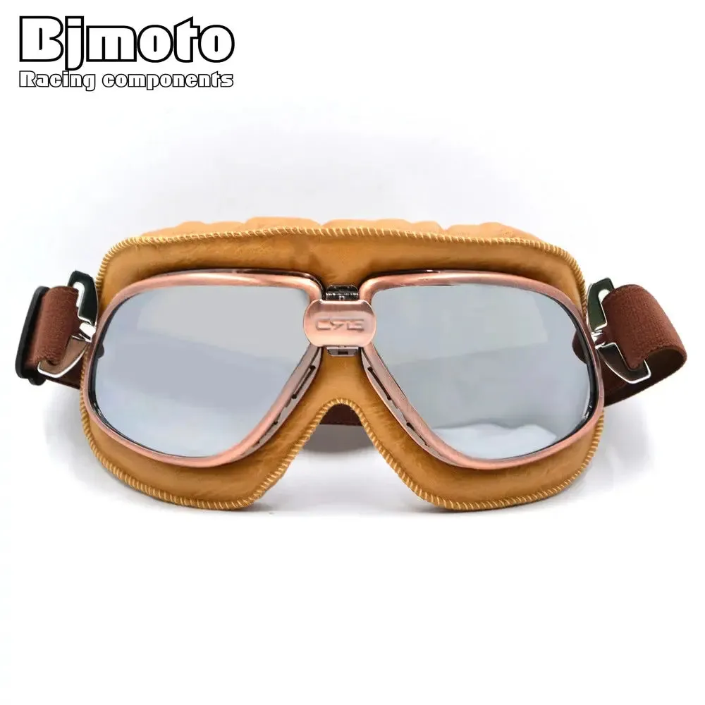 BJMOTO Adult Motorcycle Goggles Motocross Helmet Goggles ATV Cruiser Off Road Eyewear Leather Googles