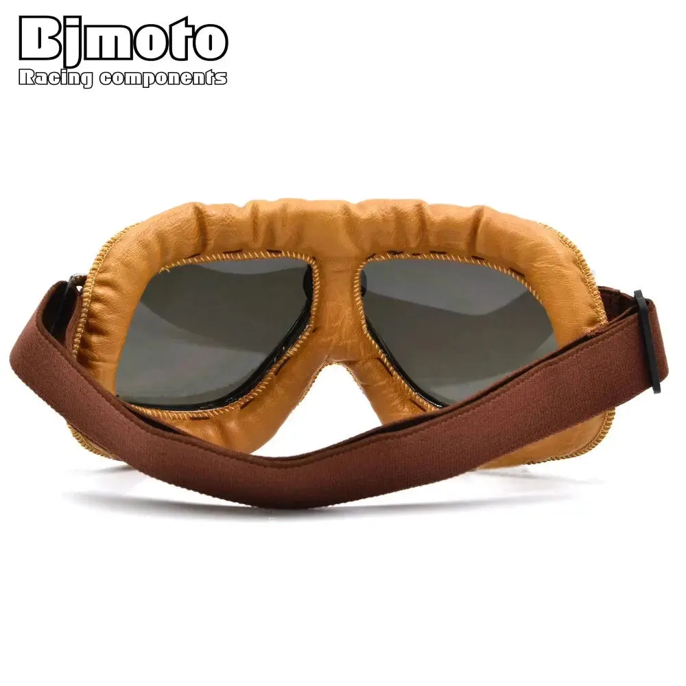 BJMOTO Adult Motorcycle Goggles Motocross Helmet Goggles ATV Cruiser Off Road Eyewear Leather Googles
