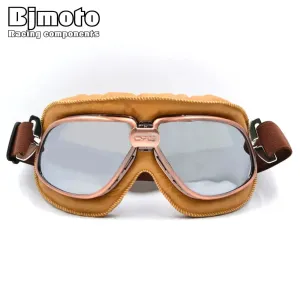 BJMOTO Adult Motorcycle Goggles Motocross Helmet Goggles ATV Cruiser Off Road Eyewear Leather Googles