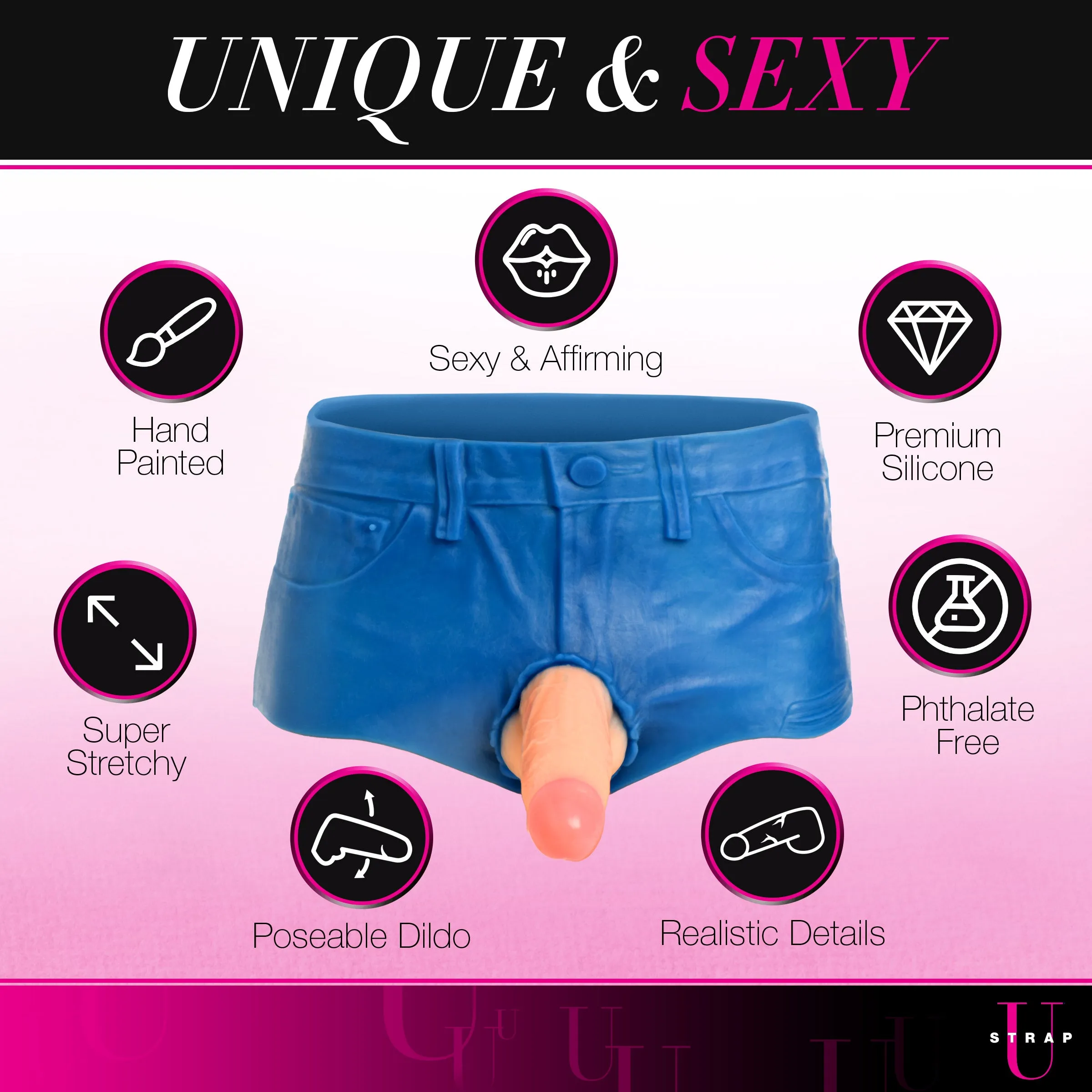 Booty Shorts 6" Dildo Silicone Strap On Harness - Large