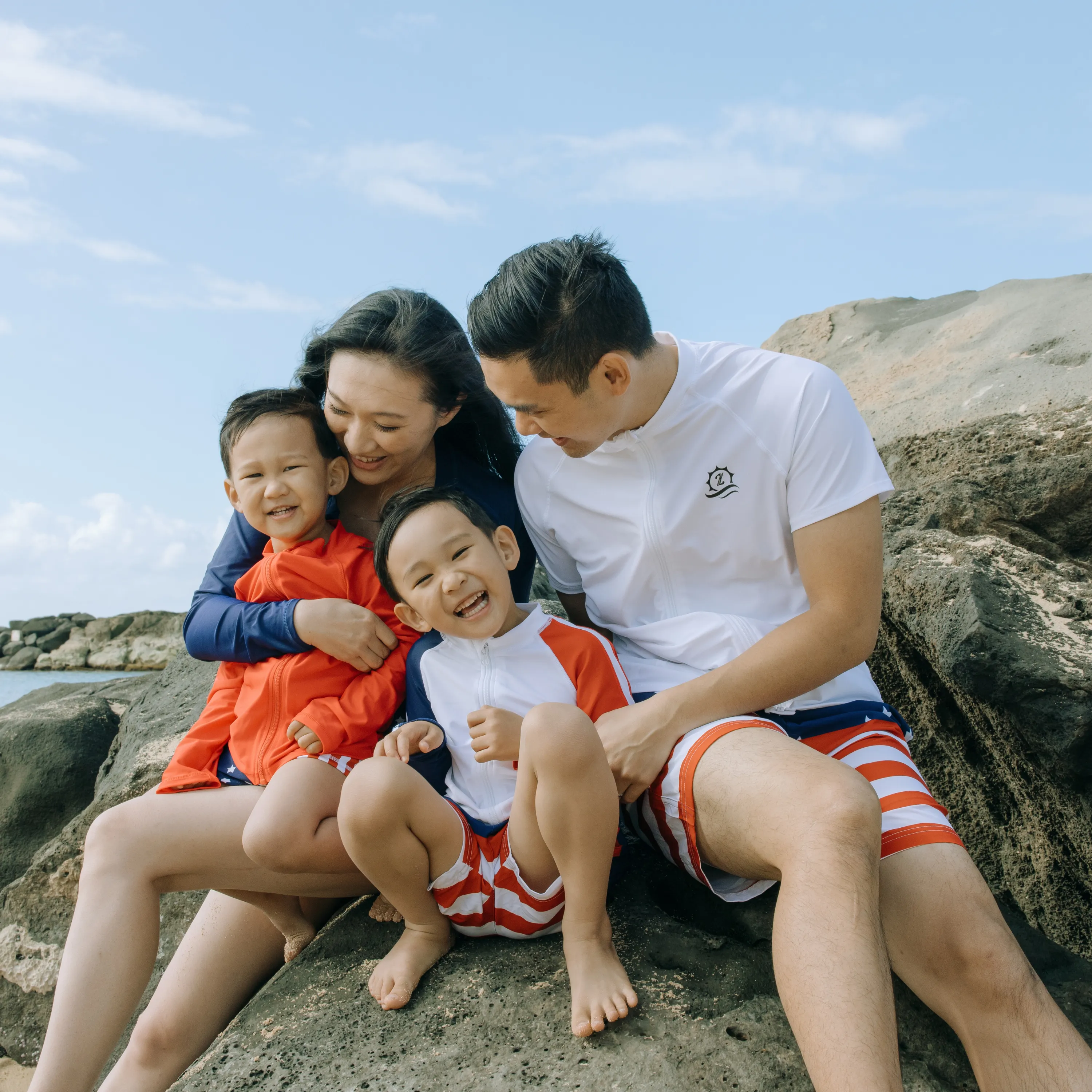 Boys Long Sleeve Zipper Rash Guard and Swim Trunk Set | "Americana"