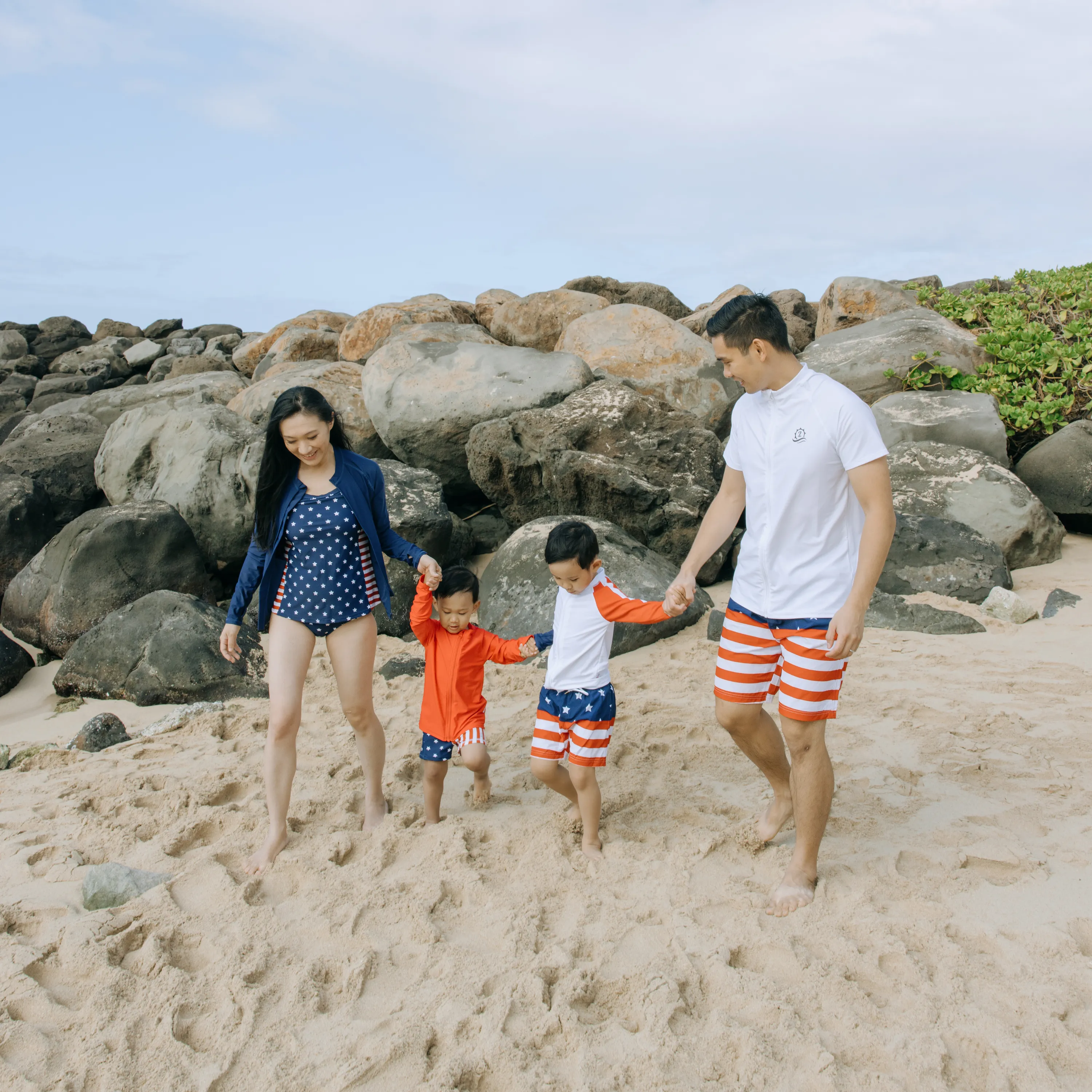 Boys Long Sleeve Zipper Rash Guard and Swim Trunk Set | "Americana"
