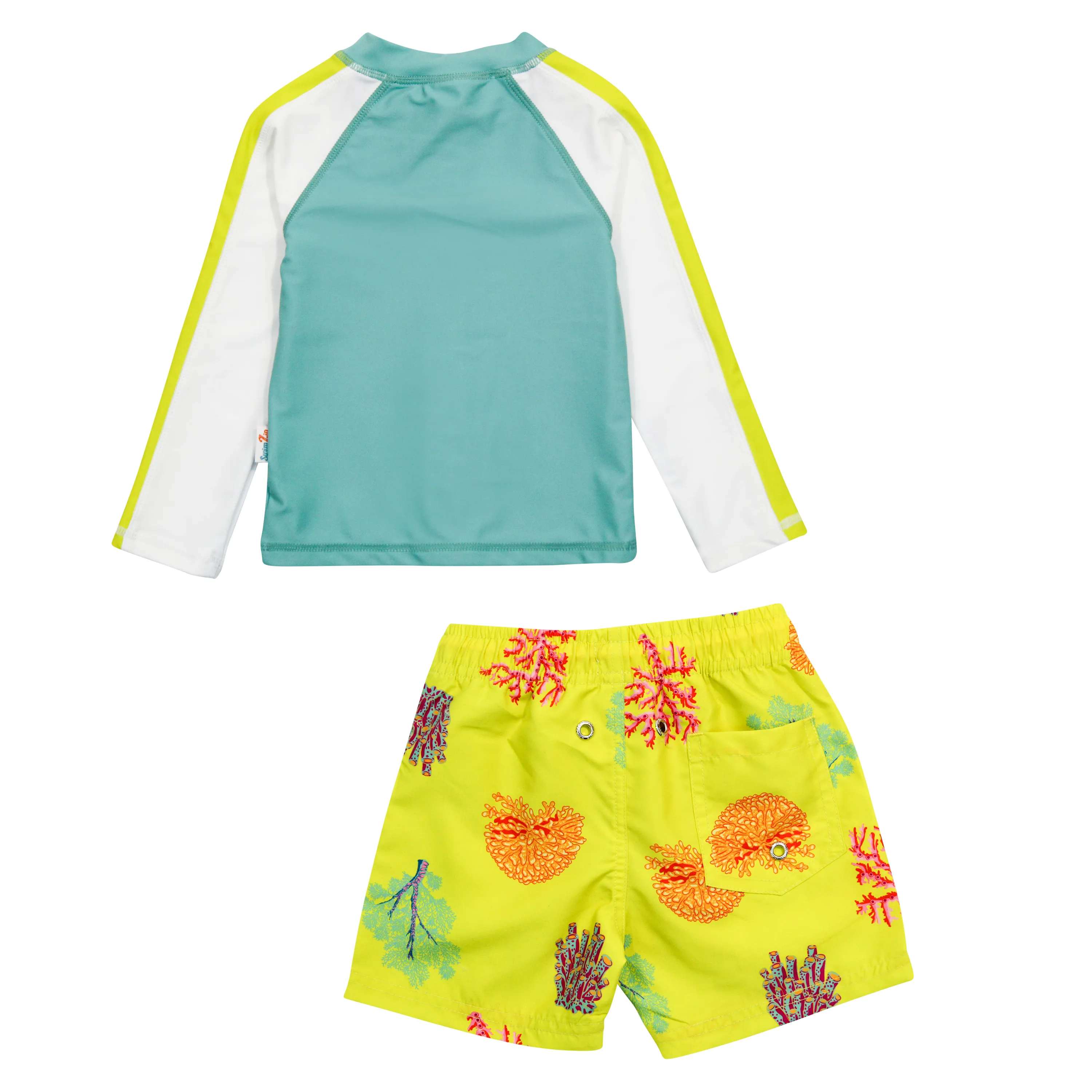 Boys Long Sleeve Zipper Rash Guard and Swim Trunk Set | "Coral"