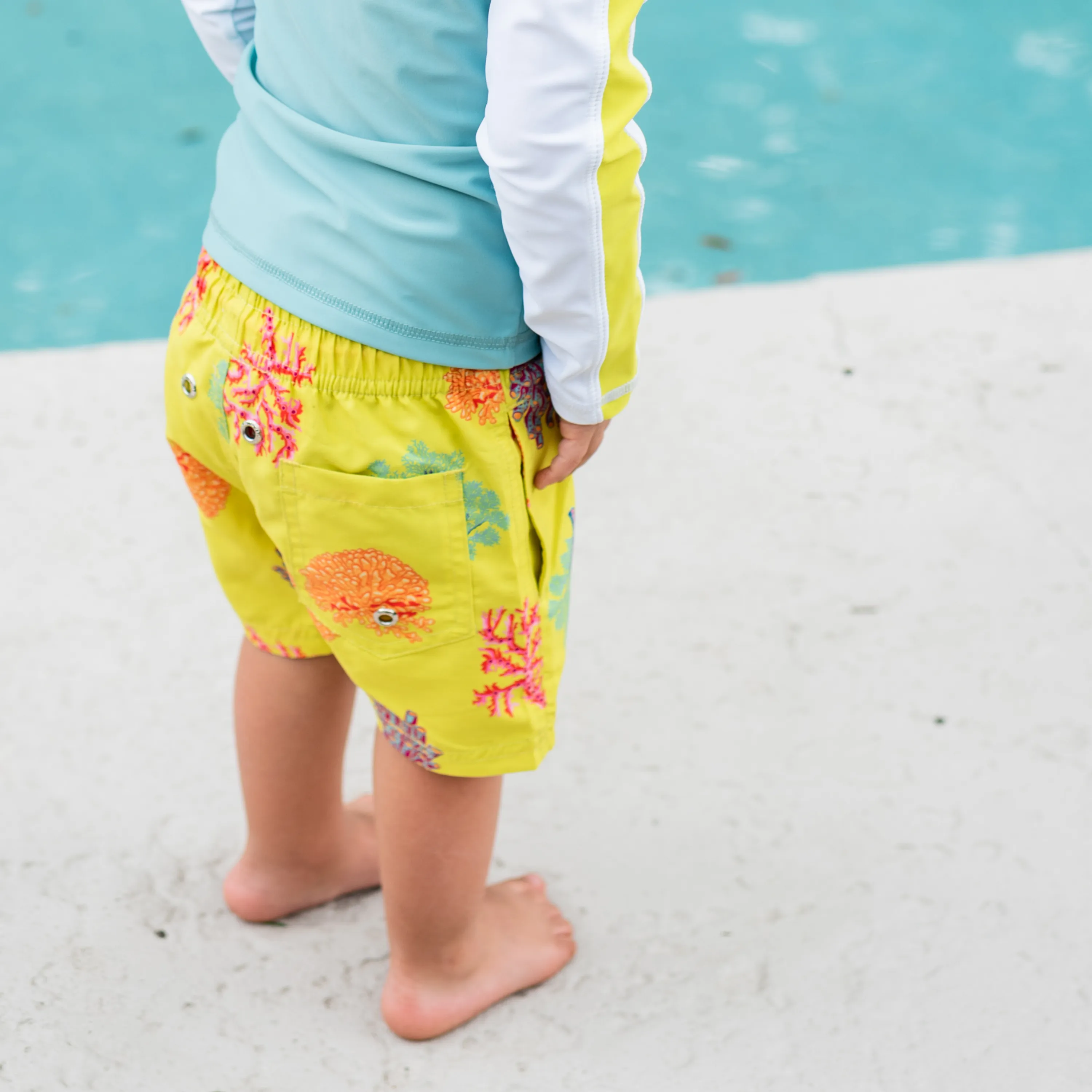 Boys Long Sleeve Zipper Rash Guard and Swim Trunk Set | "Coral"