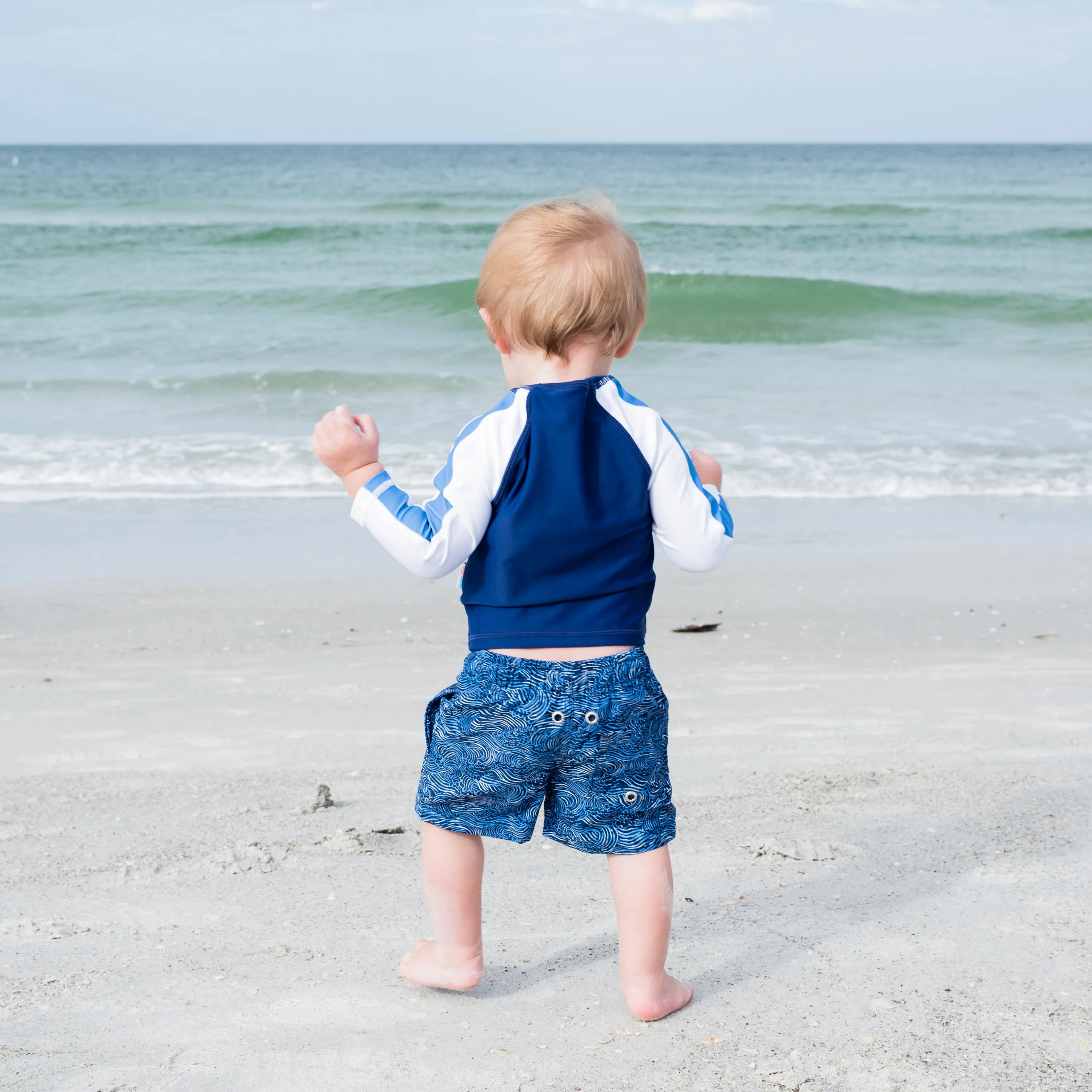 Boys Long Sleeve Zipper Rash Guard and Swim Trunk Set | "Ocean Breeze"