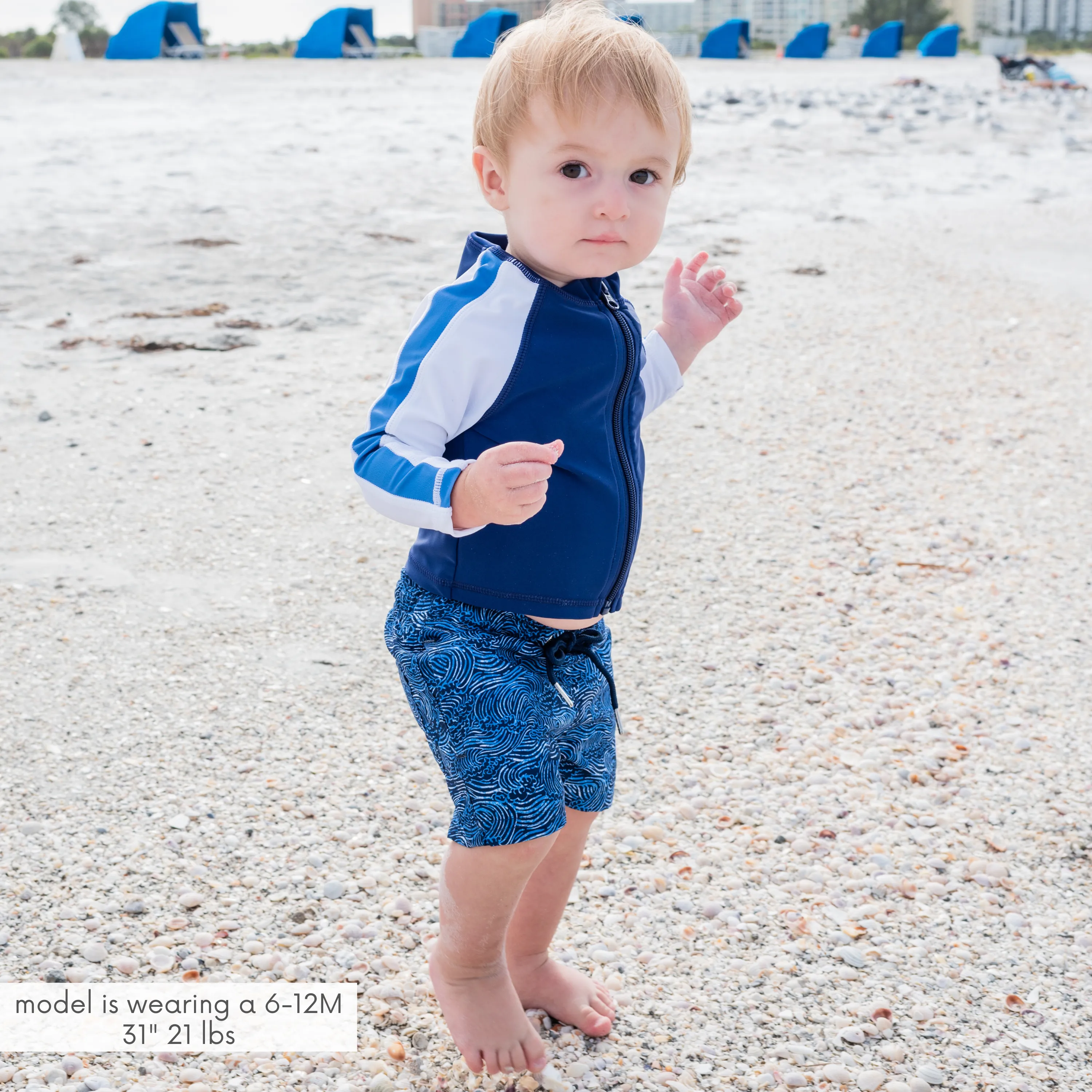 Boys Long Sleeve Zipper Rash Guard and Swim Trunk Set | "Ocean Breeze"