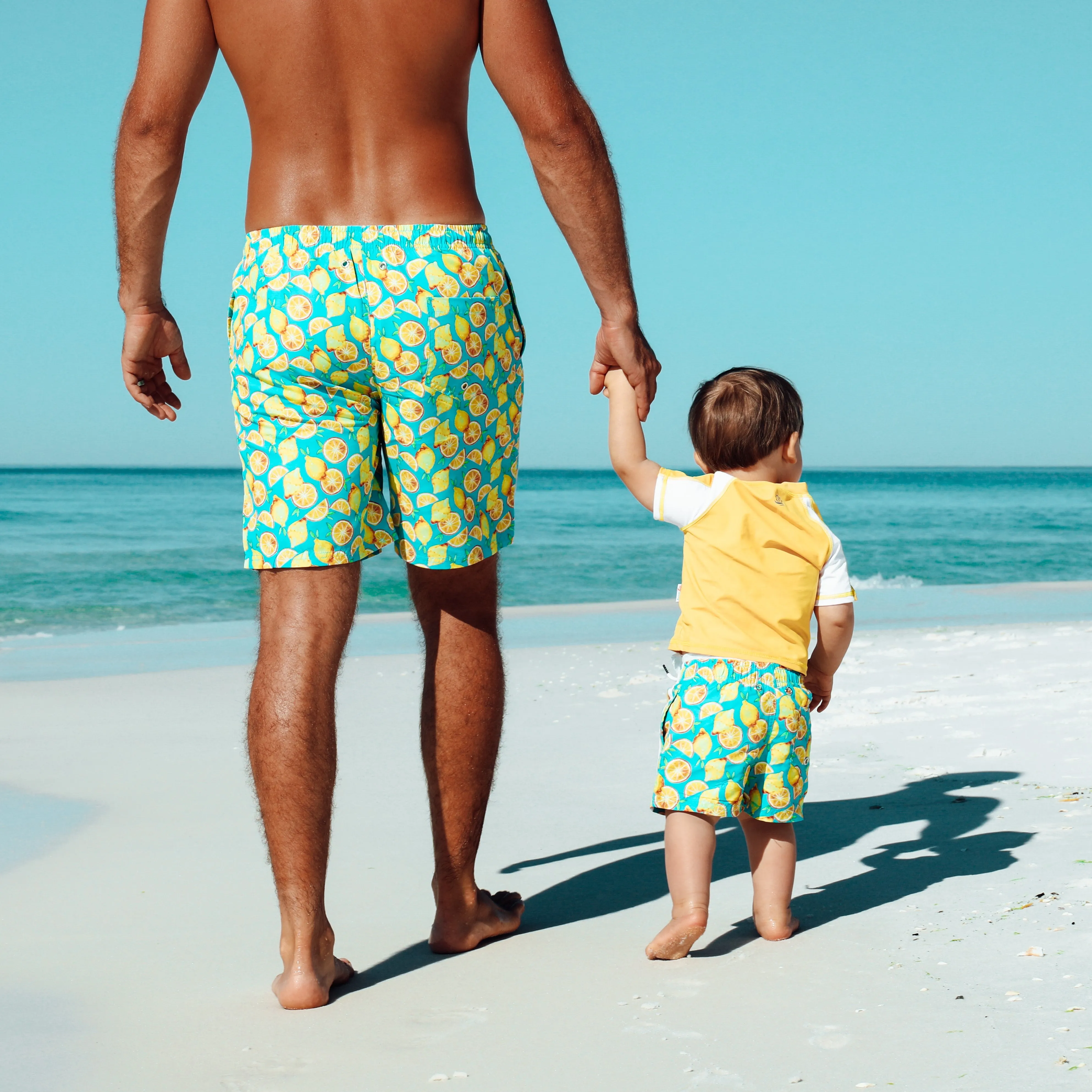 Boys Short Sleeve Zipper Rash Guard and Swim Trunk Set | "Lemons"