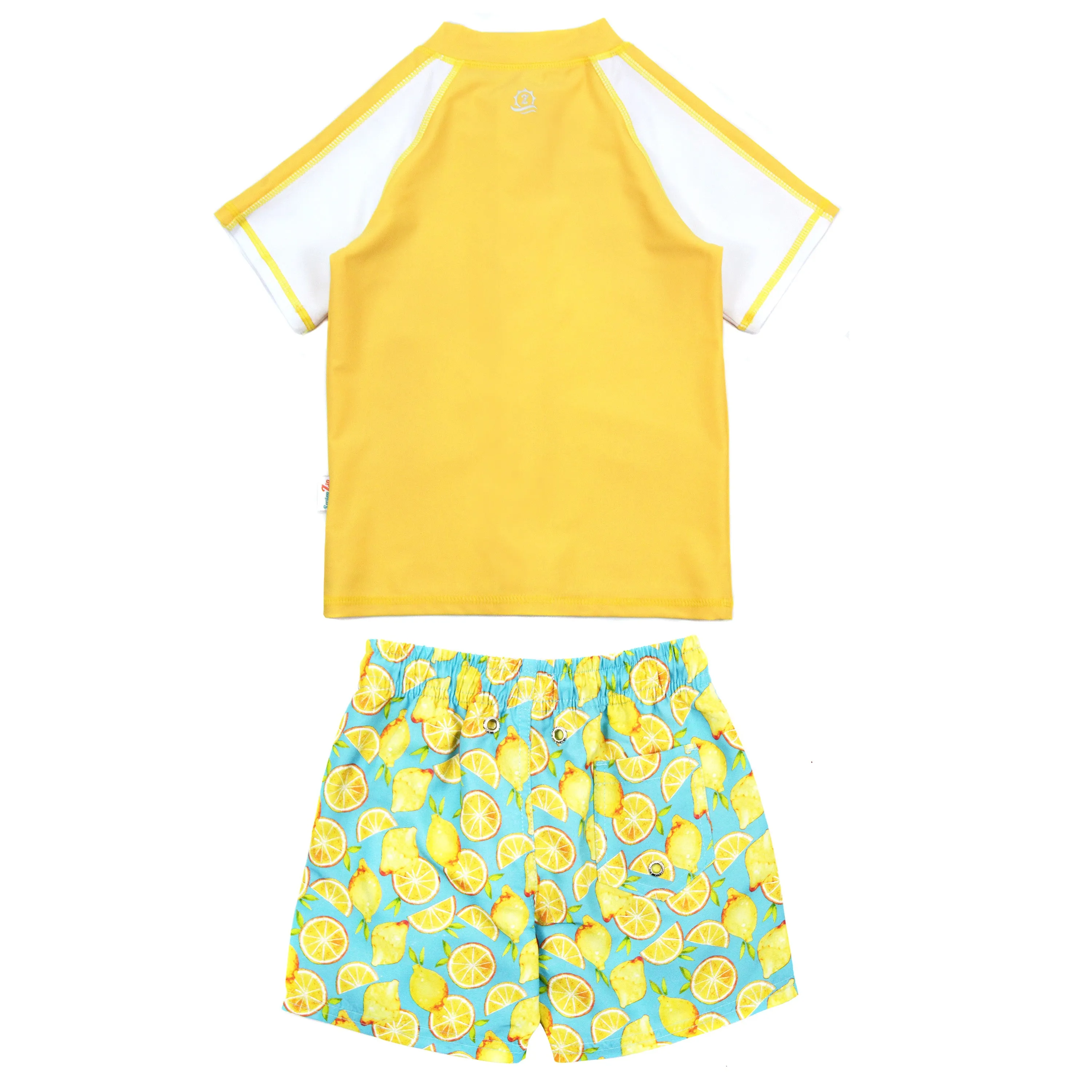 Boys Short Sleeve Zipper Rash Guard and Swim Trunk Set | "Lemons"