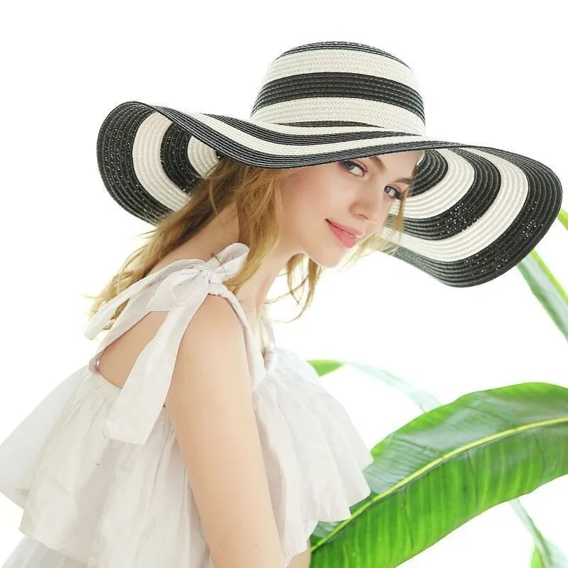 Fancy Stripes Oversized Summer Floppy Straw Sun Hats
