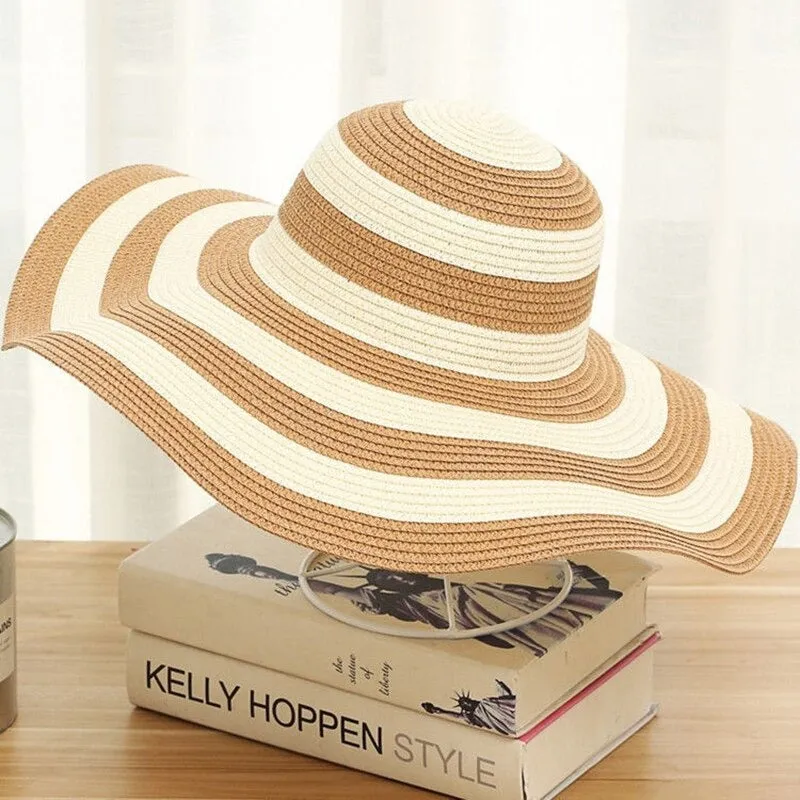 Fancy Stripes Oversized Summer Floppy Straw Sun Hats