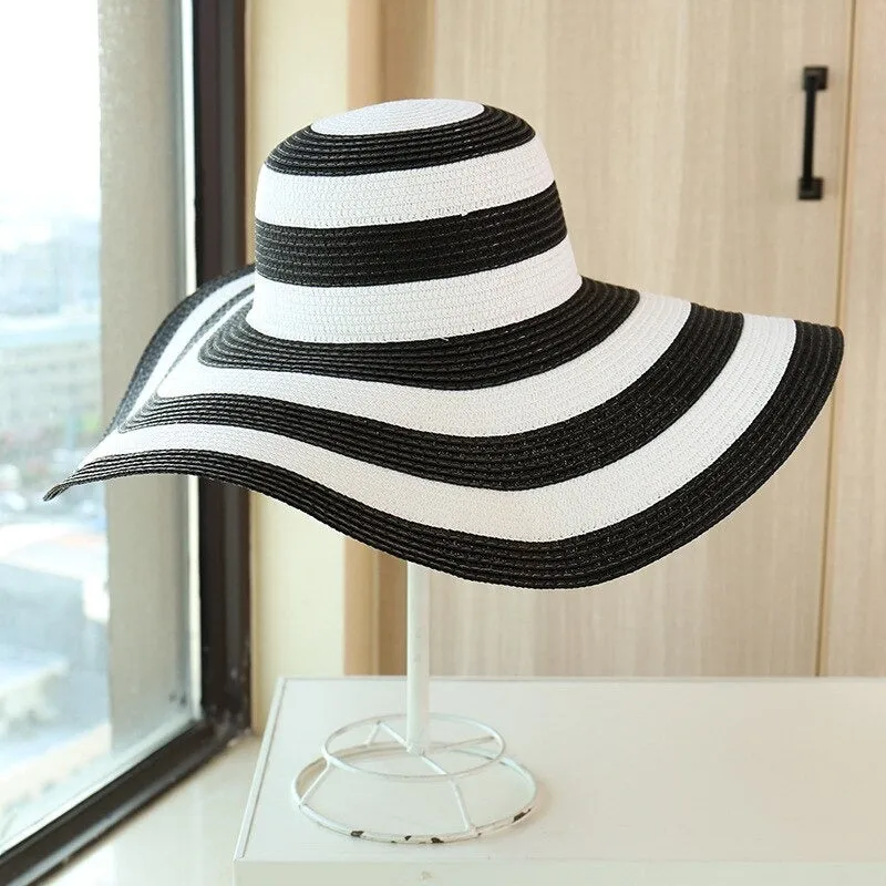 Fancy Stripes Oversized Summer Floppy Straw Sun Hats