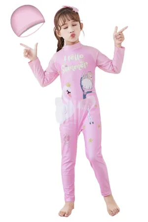 Fancydresswale Girls Full body Protect Swimwear Princess swimsuit- Hello Summer