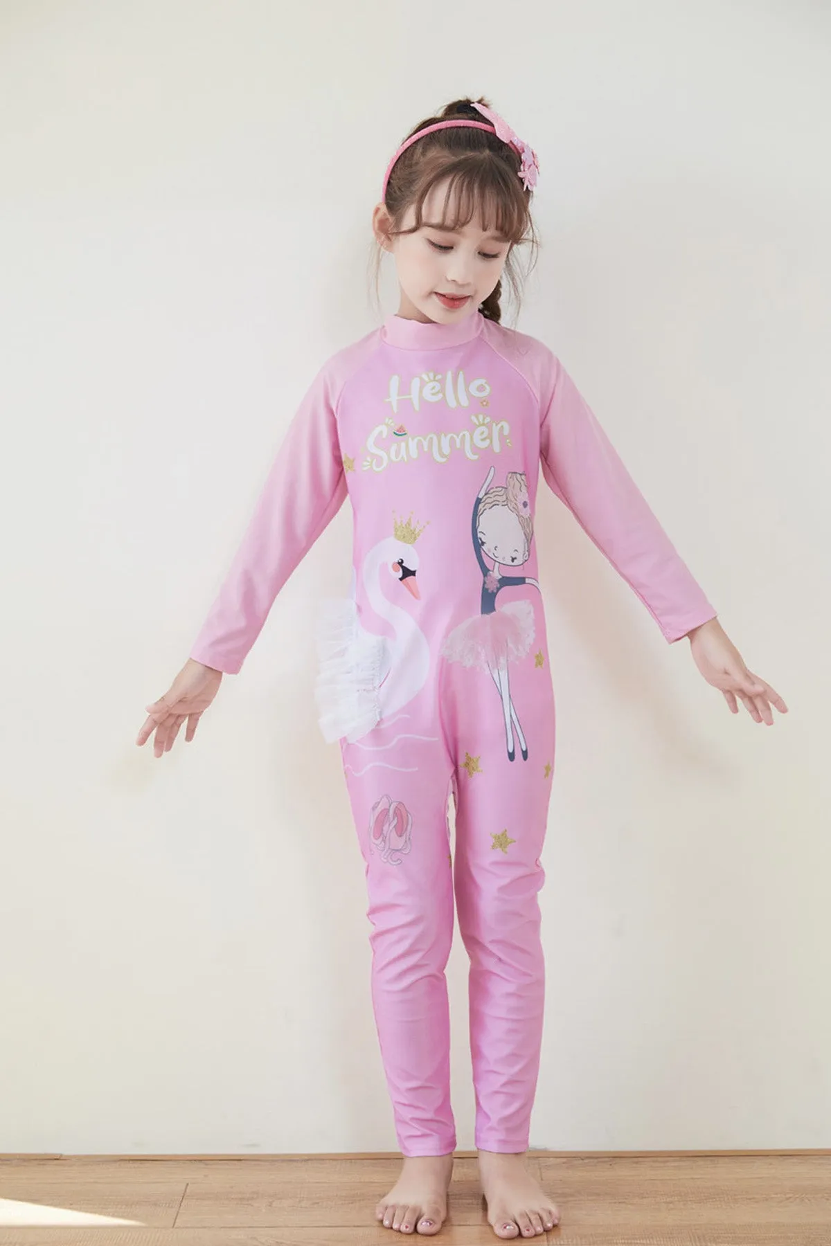 Fancydresswale Girls Full body Protect Swimwear Princess swimsuit- Hello Summer