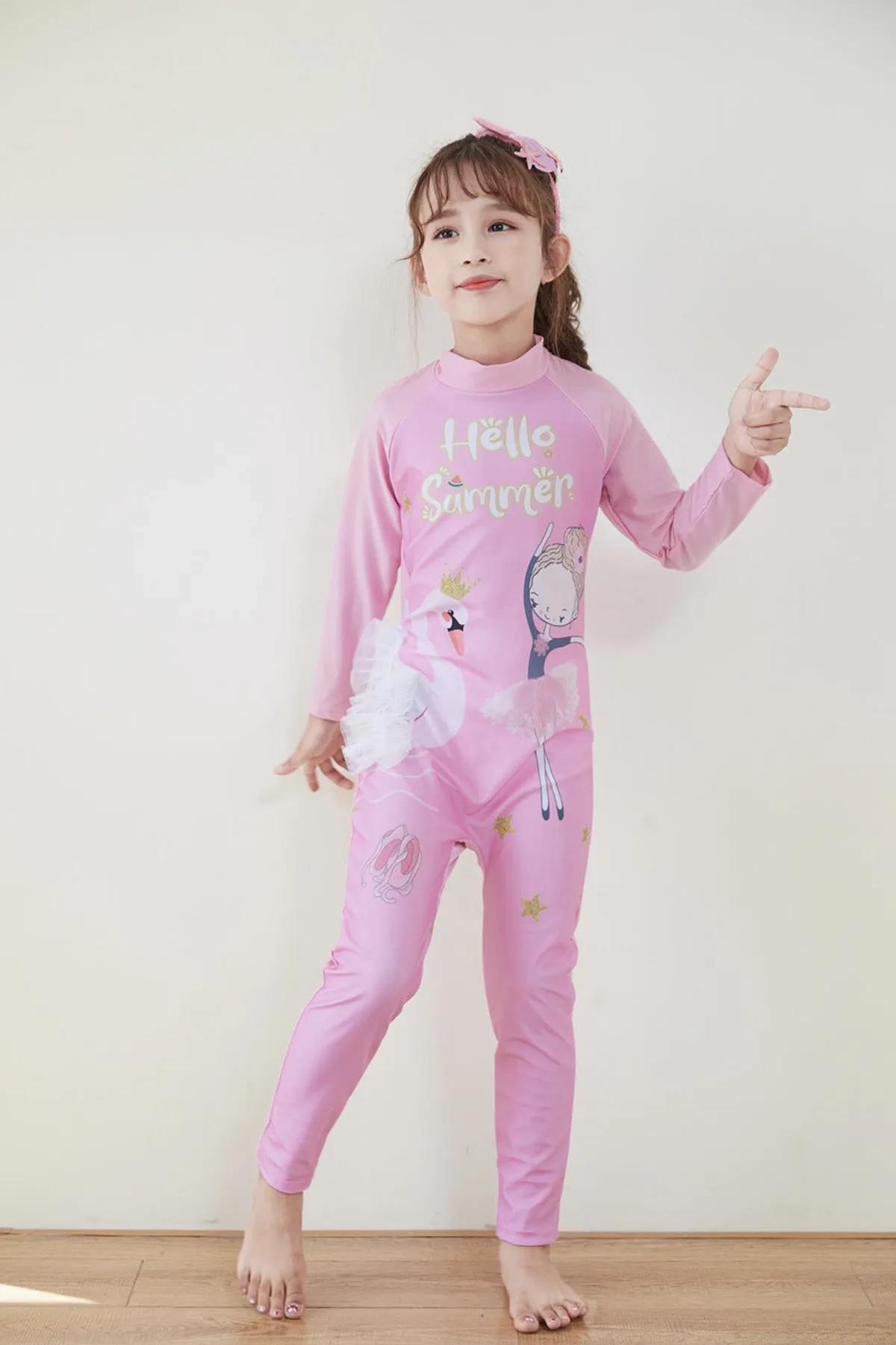Fancydresswale Girls Full body Protect Swimwear Princess swimsuit- Hello Summer