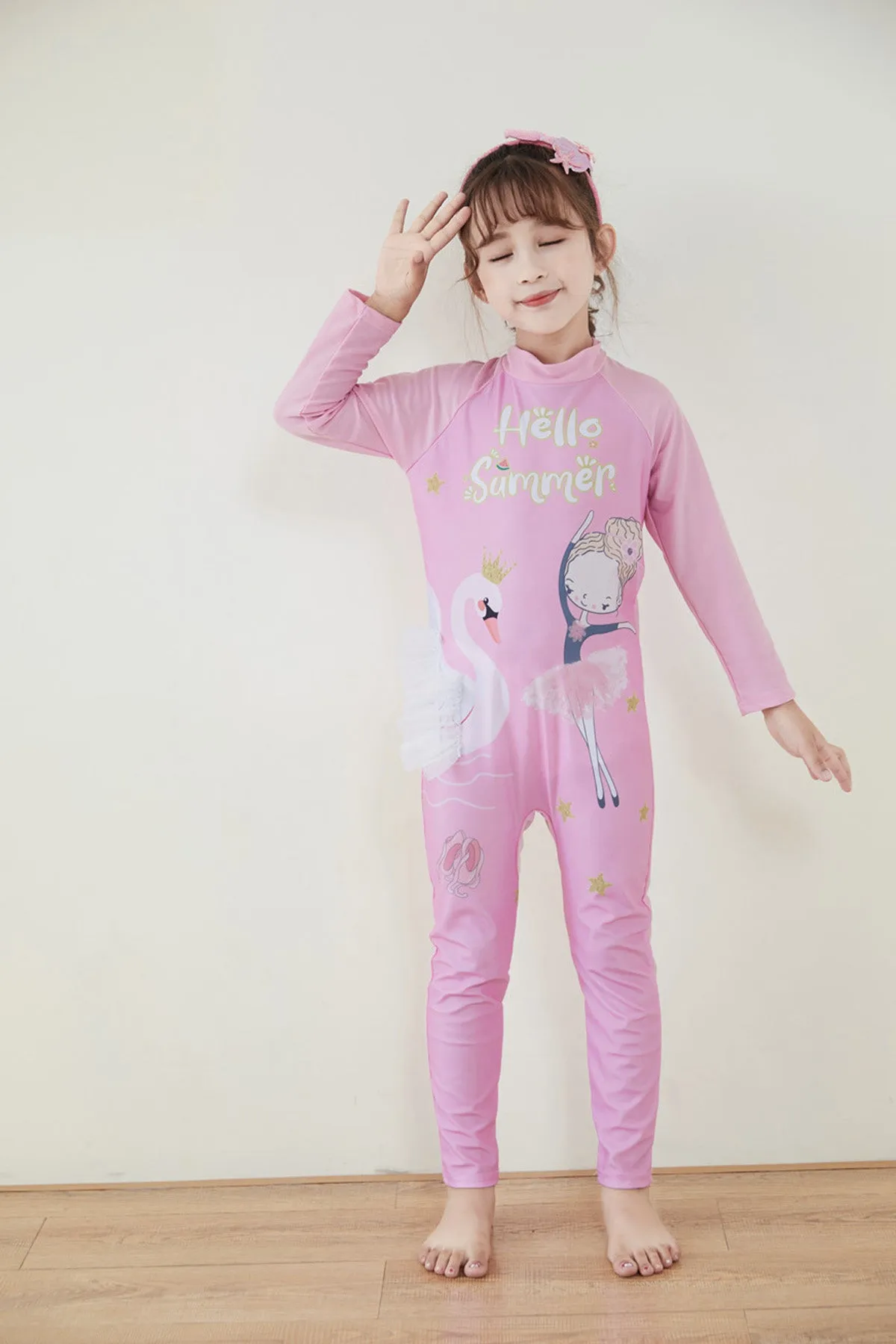 Fancydresswale Girls Full body Protect Swimwear Princess swimsuit- Hello Summer