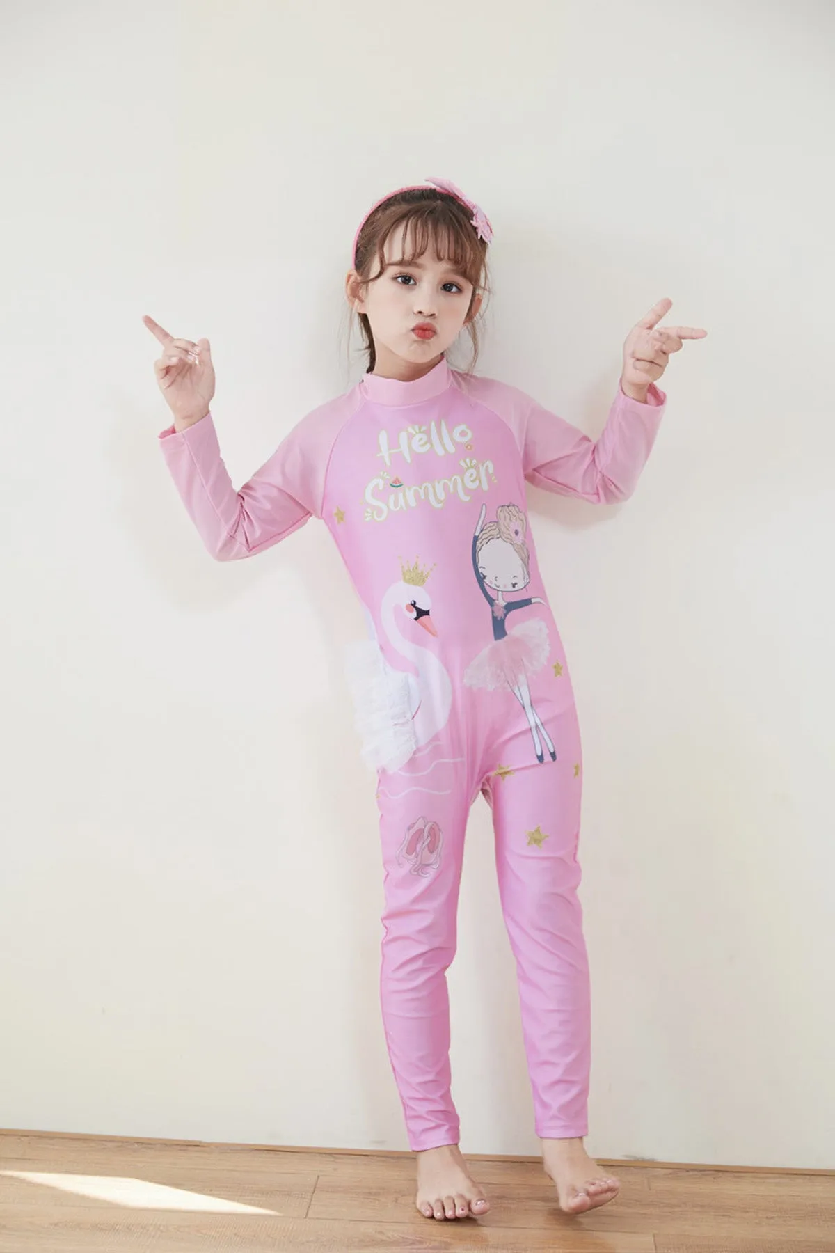 Fancydresswale Girls Full body Protect Swimwear Princess swimsuit- Hello Summer