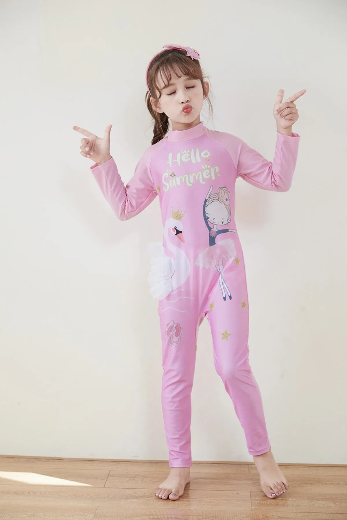 Fancydresswale Girls Full body Protect Swimwear Princess swimsuit- Hello Summer