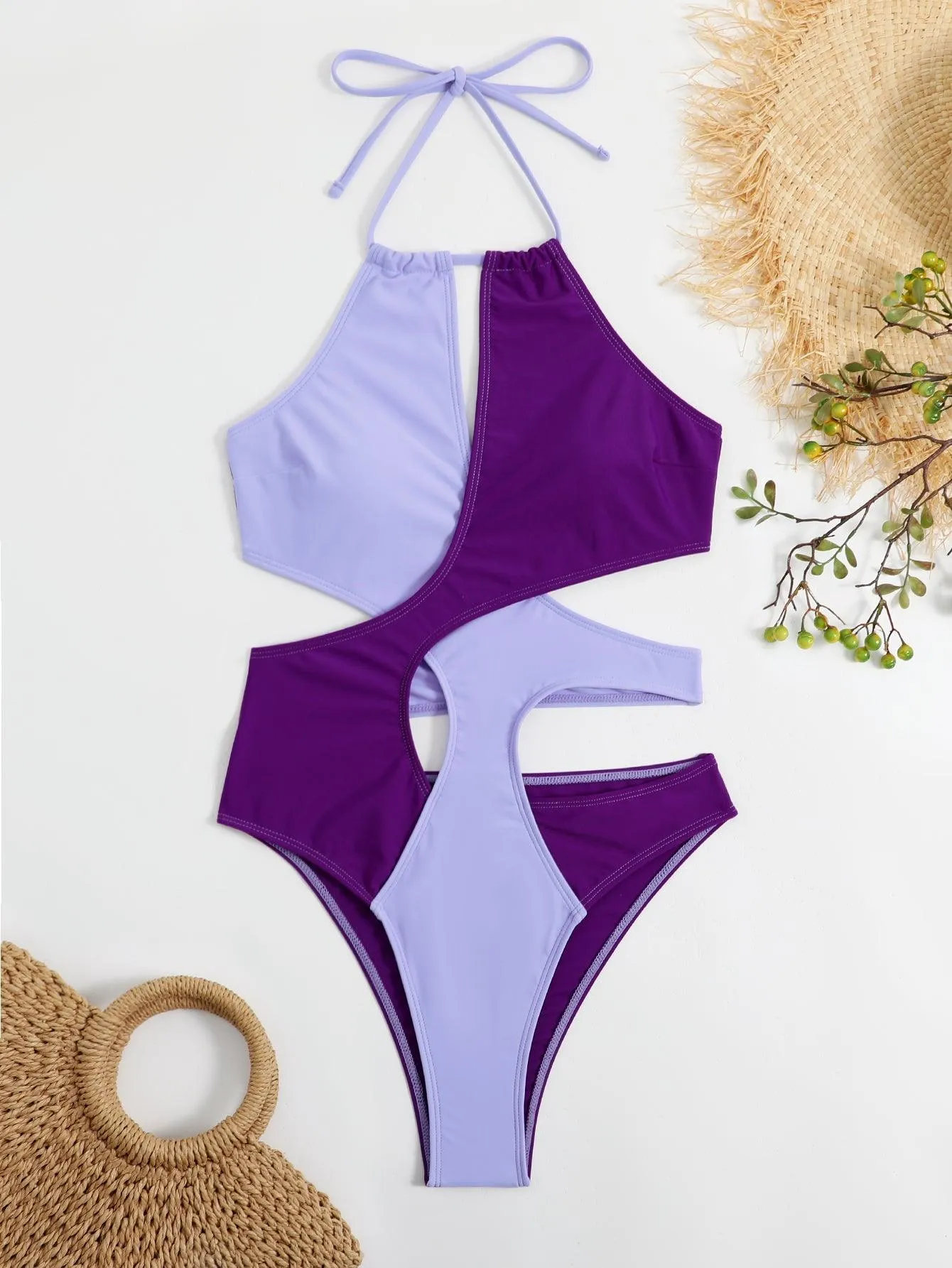 GFIT® New Sexy One Piece Purple Colorblock Swimsuit
