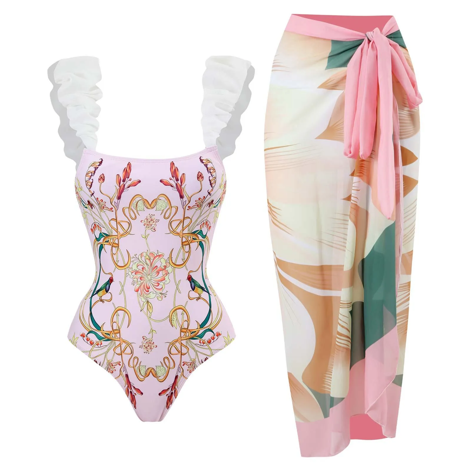 GFIT® One Piece Swimwear With Beach Long Cover-Ups Skirts