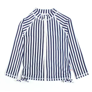 Girls Long Sleeve Rash Guard - “Mini Navy Stripe”
