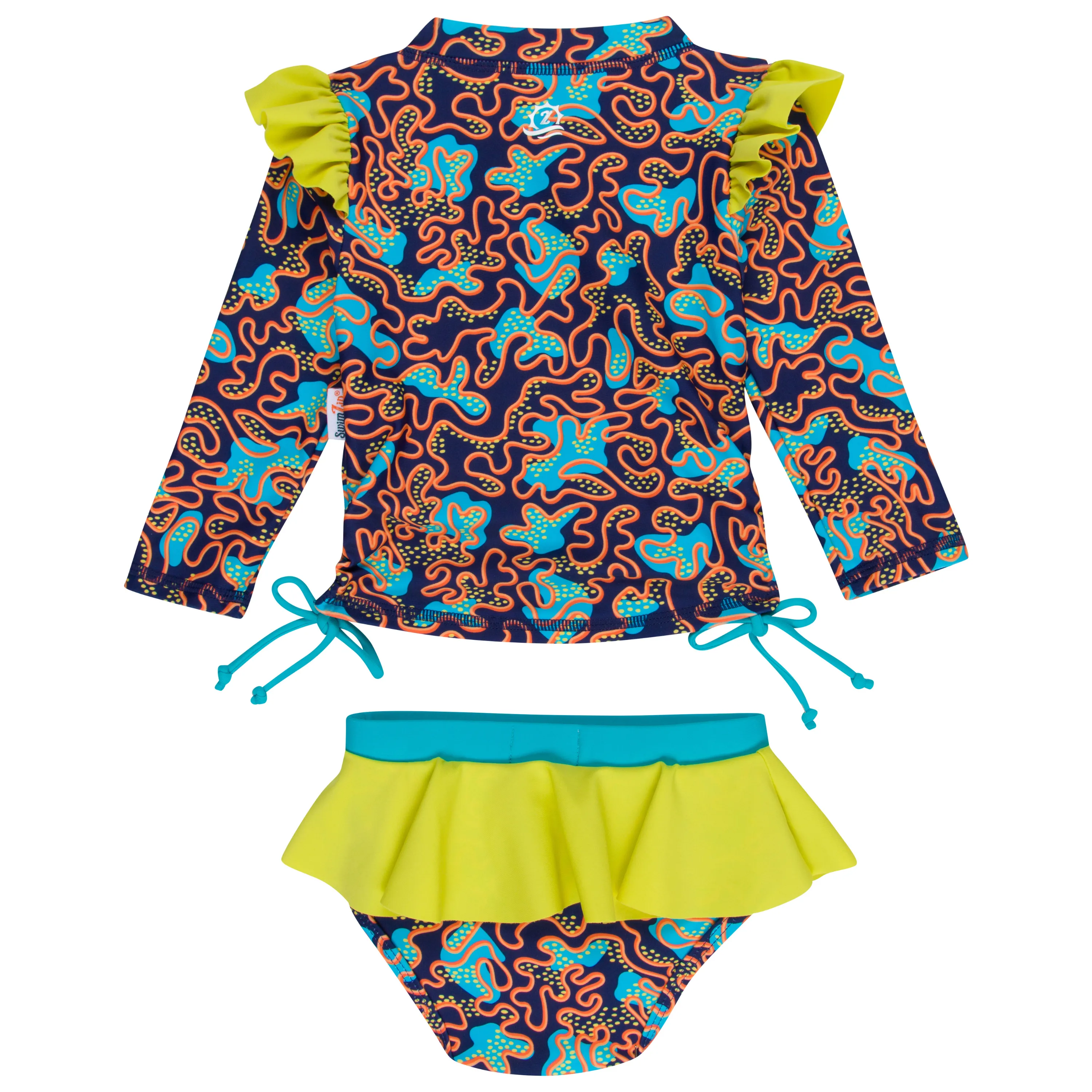 Girls Long Sleeve Rash Guard Ruffle Bottom Swimsuit Set (2 Piece) | "Deep Dive"