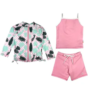 Girls Long Sleeve Rash Guard   Tankini Shorts Set (3 Piece) | "Palm Breeze"