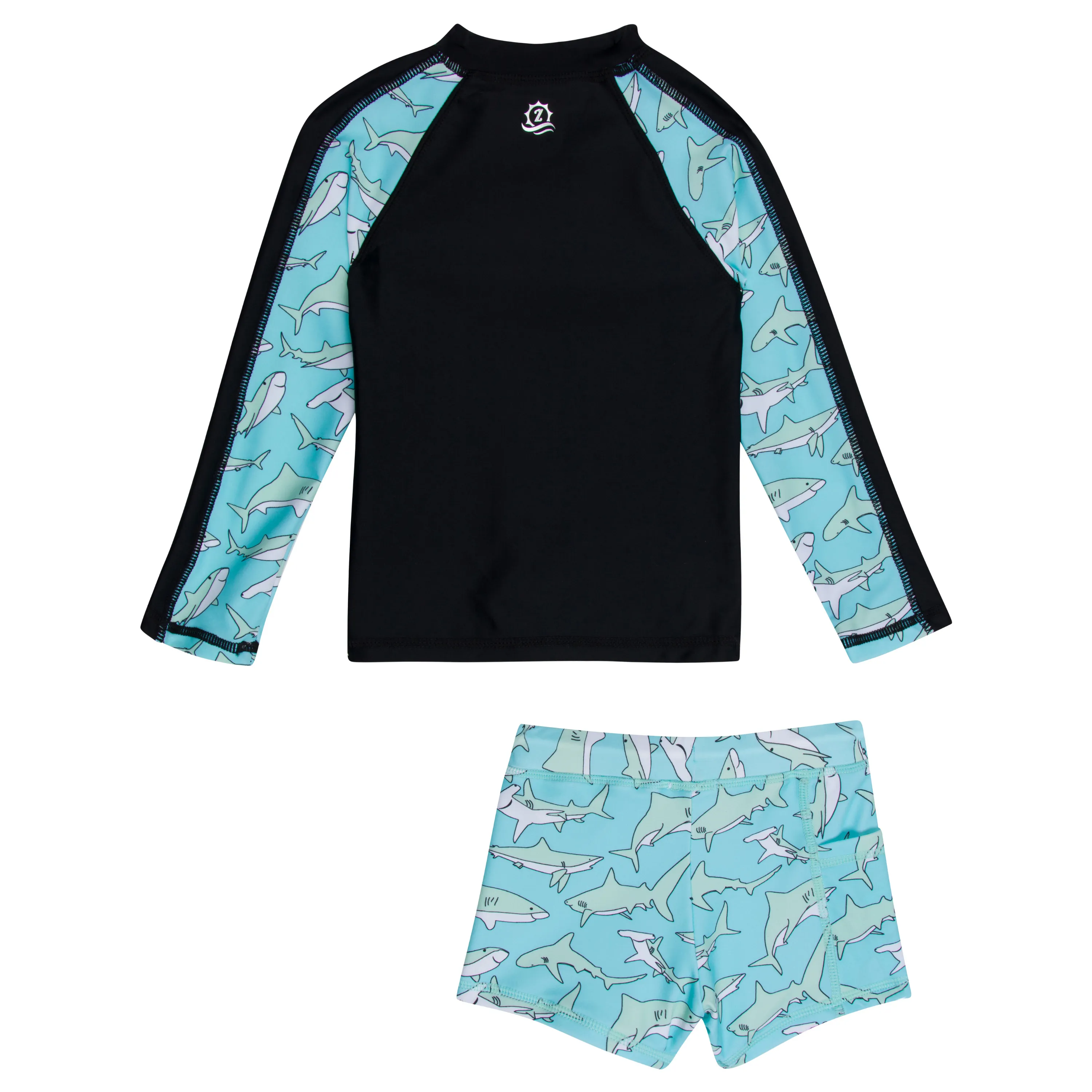 Kids Euro Shorties   Long Sleeve Rash Guard Set | "Deep Blue Sharks"