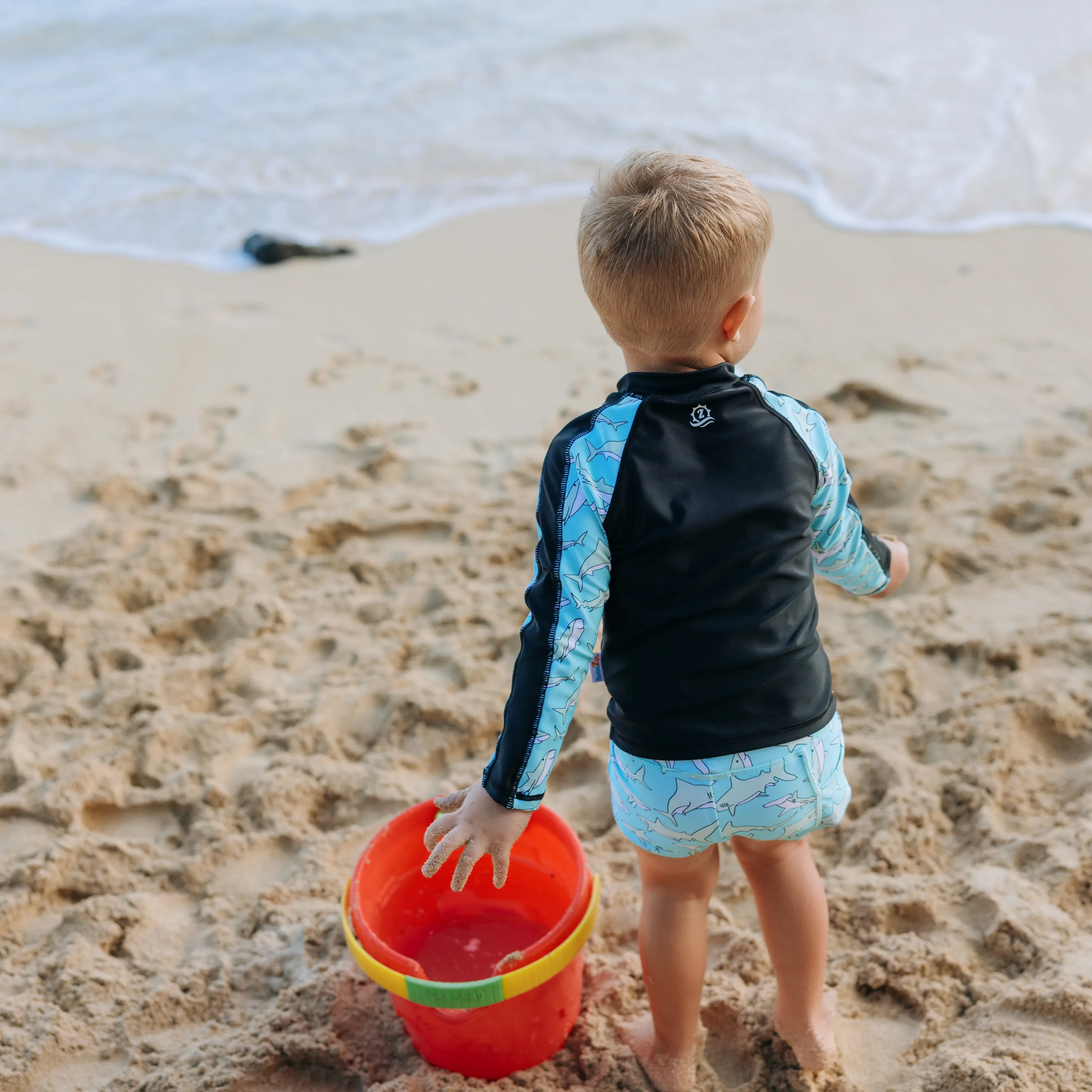 Kids Euro Shorties   Long Sleeve Rash Guard Set | "Deep Blue Sharks"