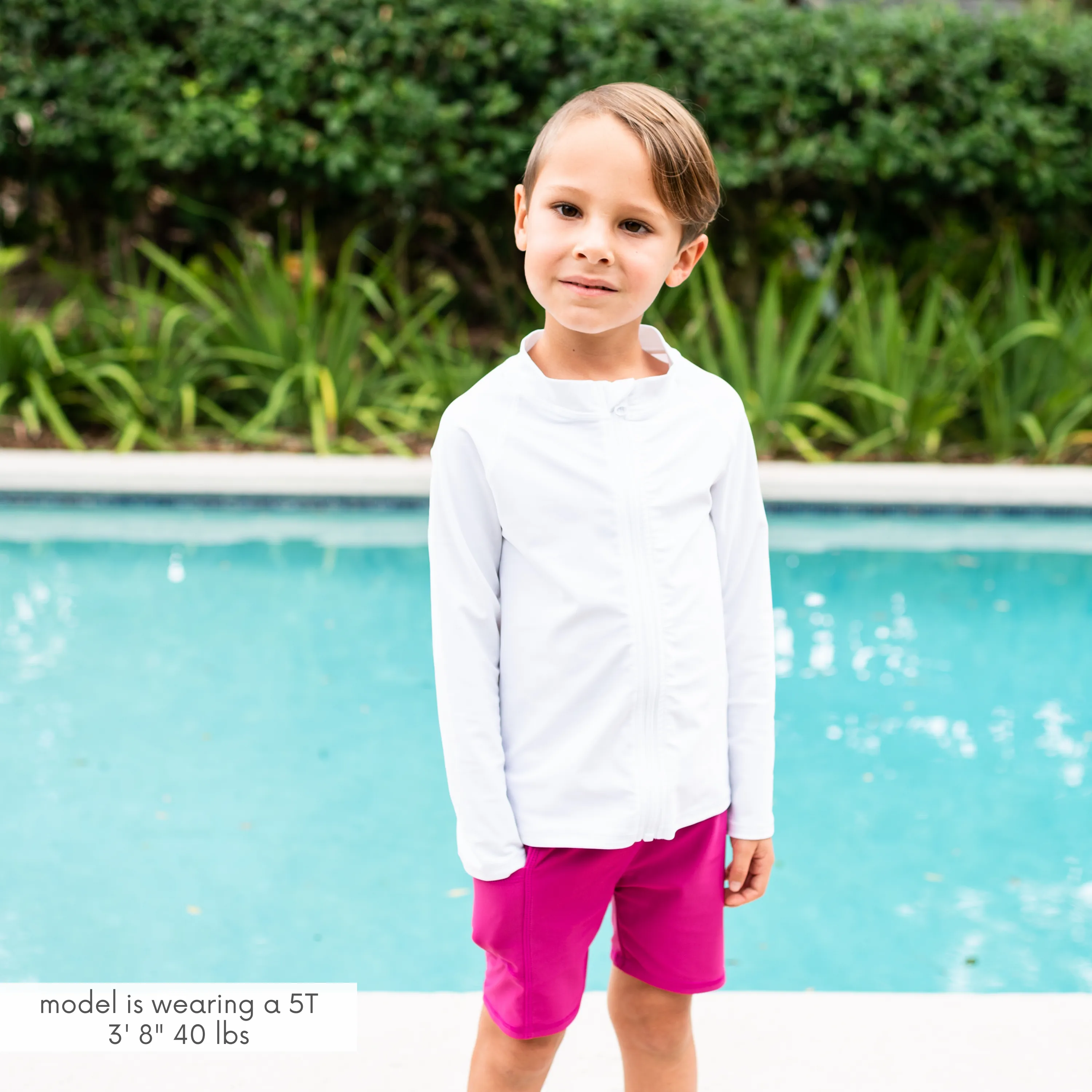 Kids UPF 50  Long Sleeve Zipper Rash Guard Swim Shirt | "White"