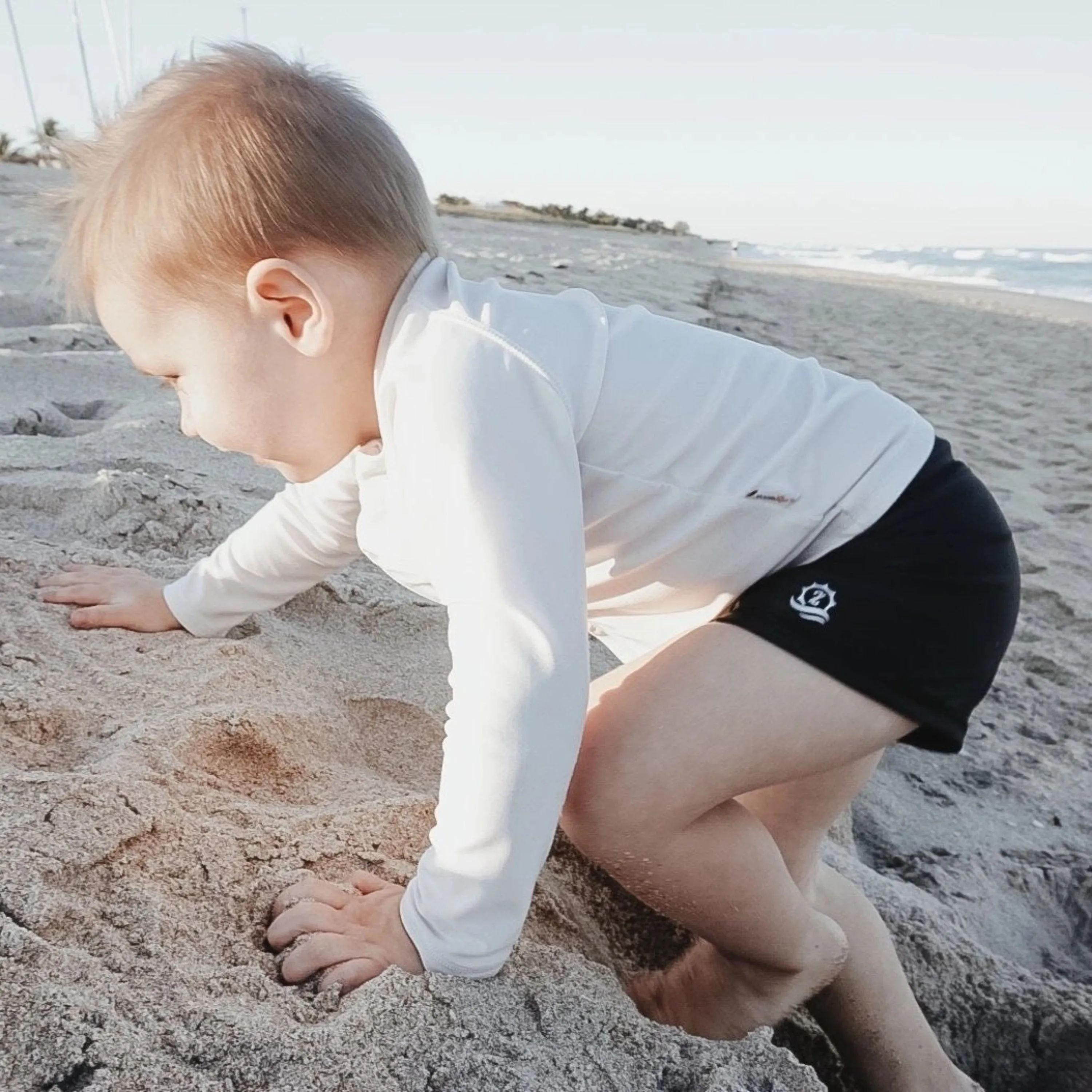 Kids UPF 50  Long Sleeve Zipper Rash Guard Swim Shirt | "White"