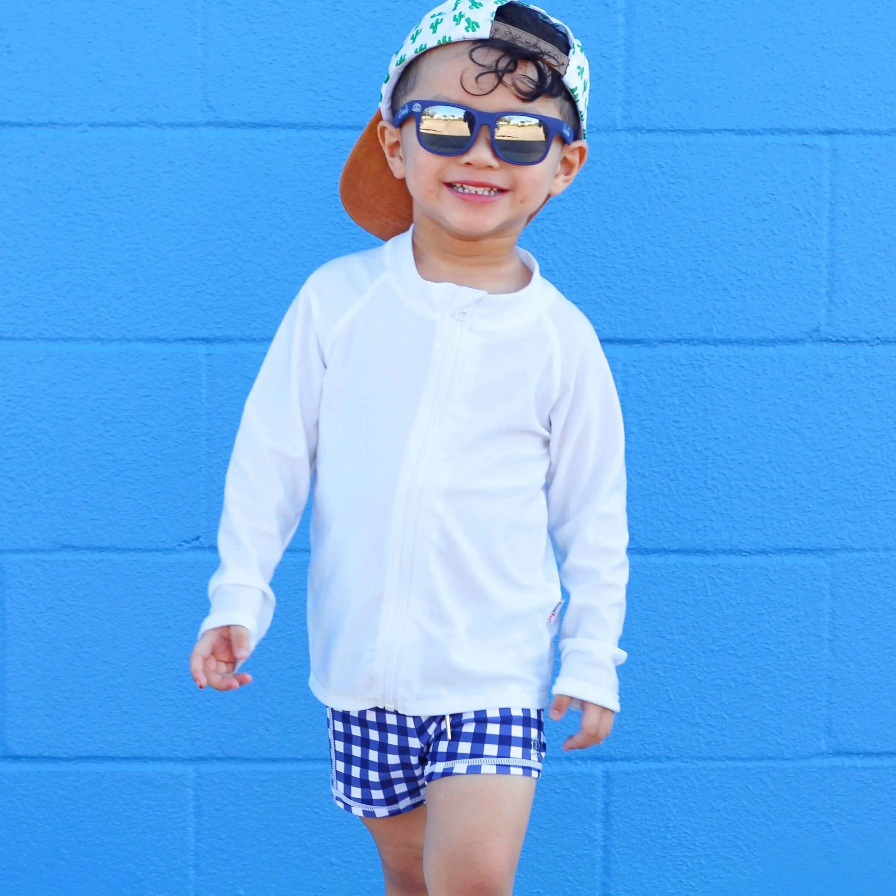 Kids UPF 50  Long Sleeve Zipper Rash Guard Swim Shirt | "White"