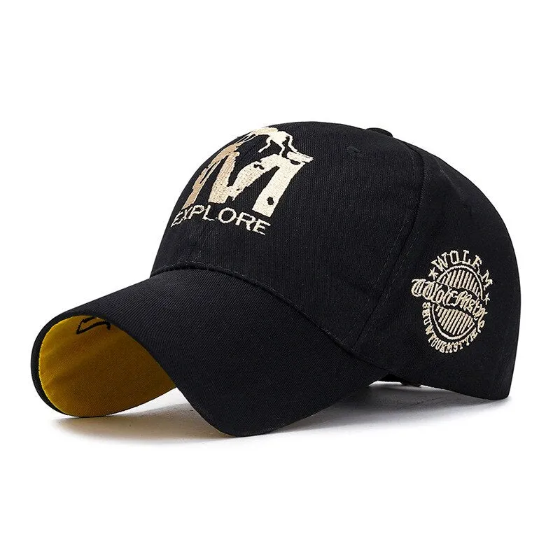Men Casual Sport Fashion Sun Hats Cotton Wolf Embroidery Baseball Cap