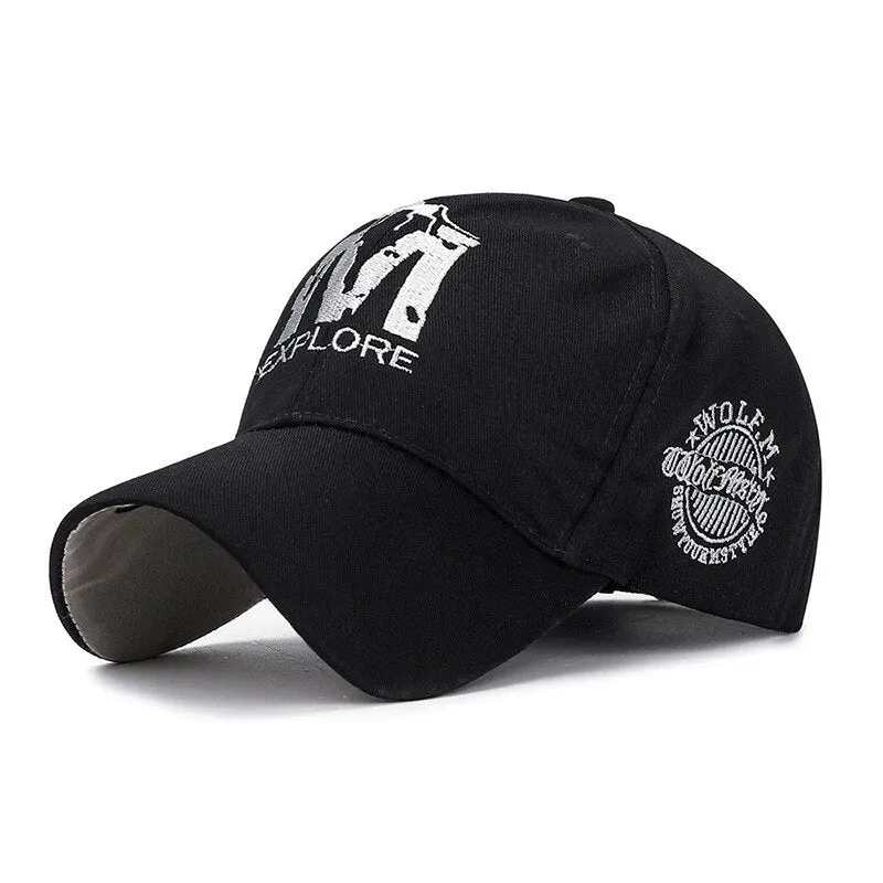 Men Casual Sport Fashion Sun Hats Cotton Wolf Embroidery Baseball Cap