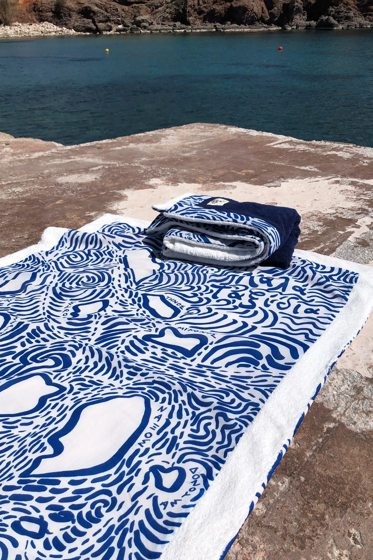 "Kala Taksidia" Beach Towel in Blue & Sailor