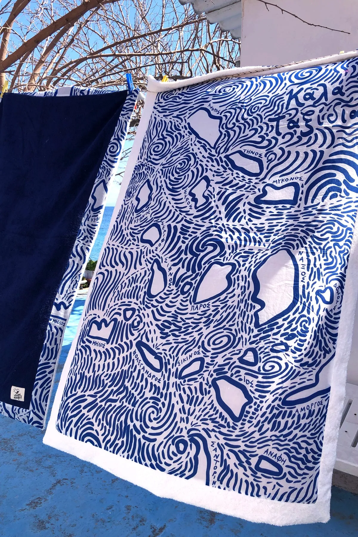 "Kala Taksidia" Beach Towel in Blue & Sailor