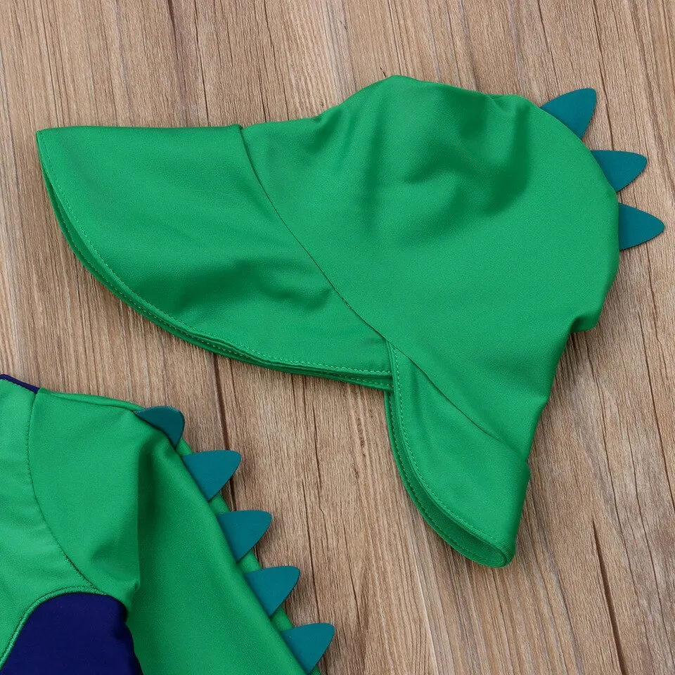Set of Dinosaur One-Piece Long-sleeve Swimsuit and Hat